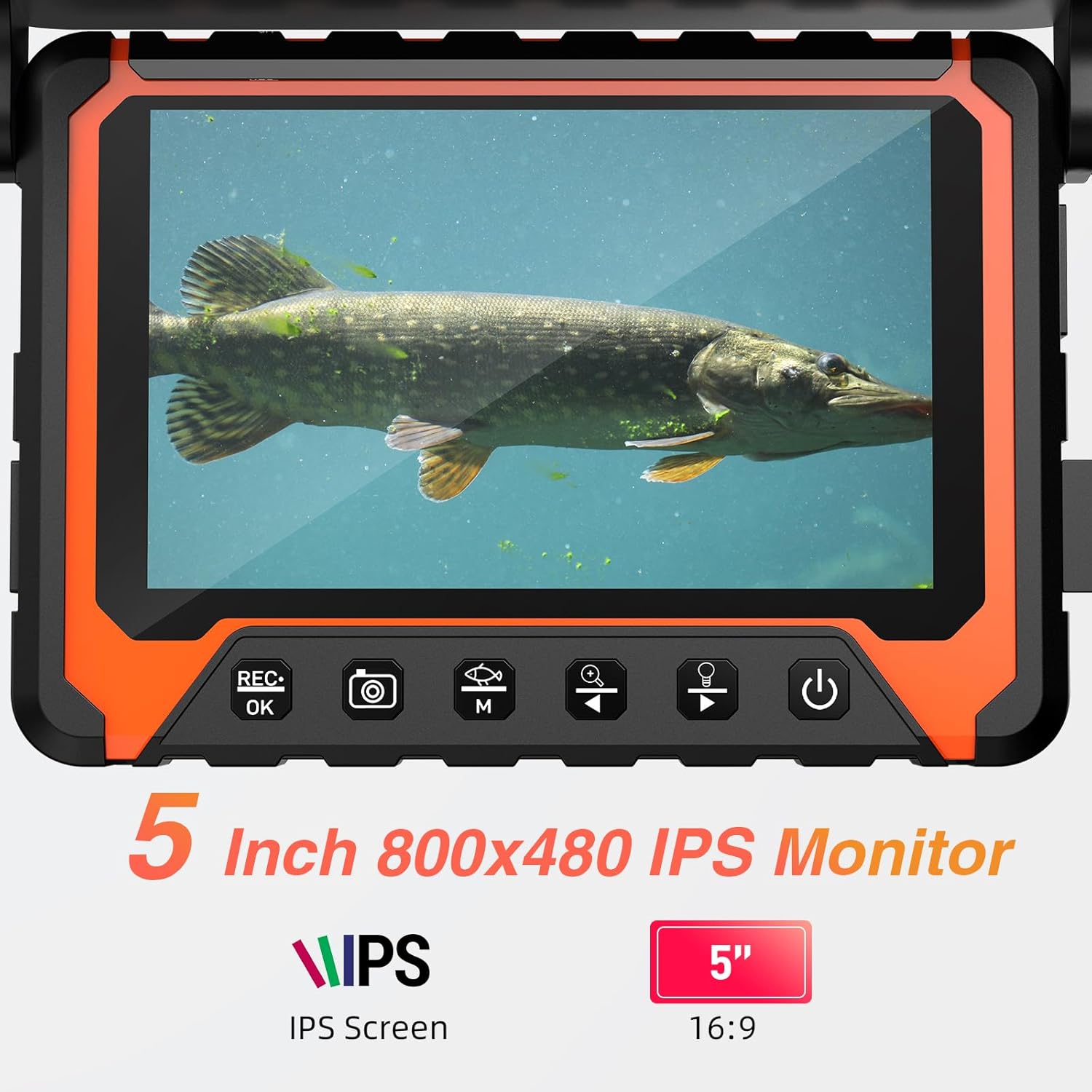 Adalov Cámara de pesca subacuática DVR, cámara de pesca 720P, cámara de pesca en hielo DVR, monitor IPS de 5 pulgadas, 8 luces IR con 3 niveles,