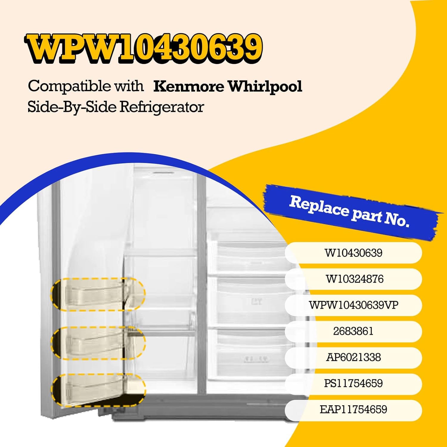 WPW10430639 – Estante para puerta de refrigerador compatible con Whirlpool Kenmore, contenedor para puerta de congelador W10430639 W10324876