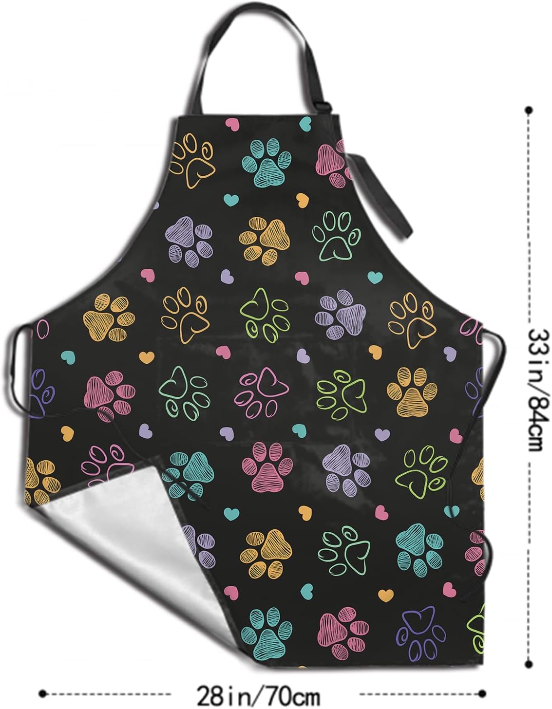 DZGlobal Delantal de pata de perro con bata de aseo con corazón de amor, con 2 bolsillos y correas ajustables para el cuello, delantales de cocina