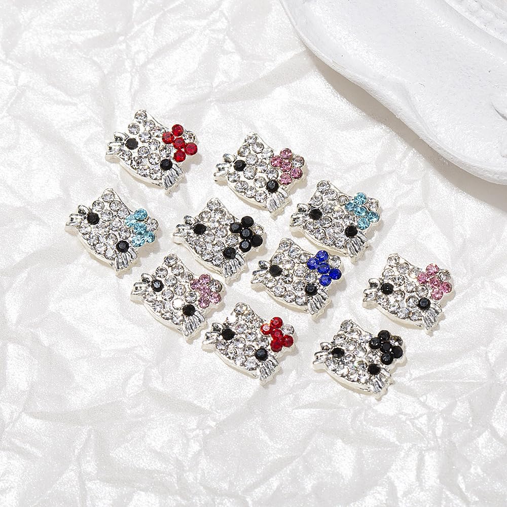 Dijes de uñas KurKur para uñas acrílicas, 3D, plateado, kawaii, de dibujos animados, para arte de uñas, gemas de uñas de aleación y diamantes de