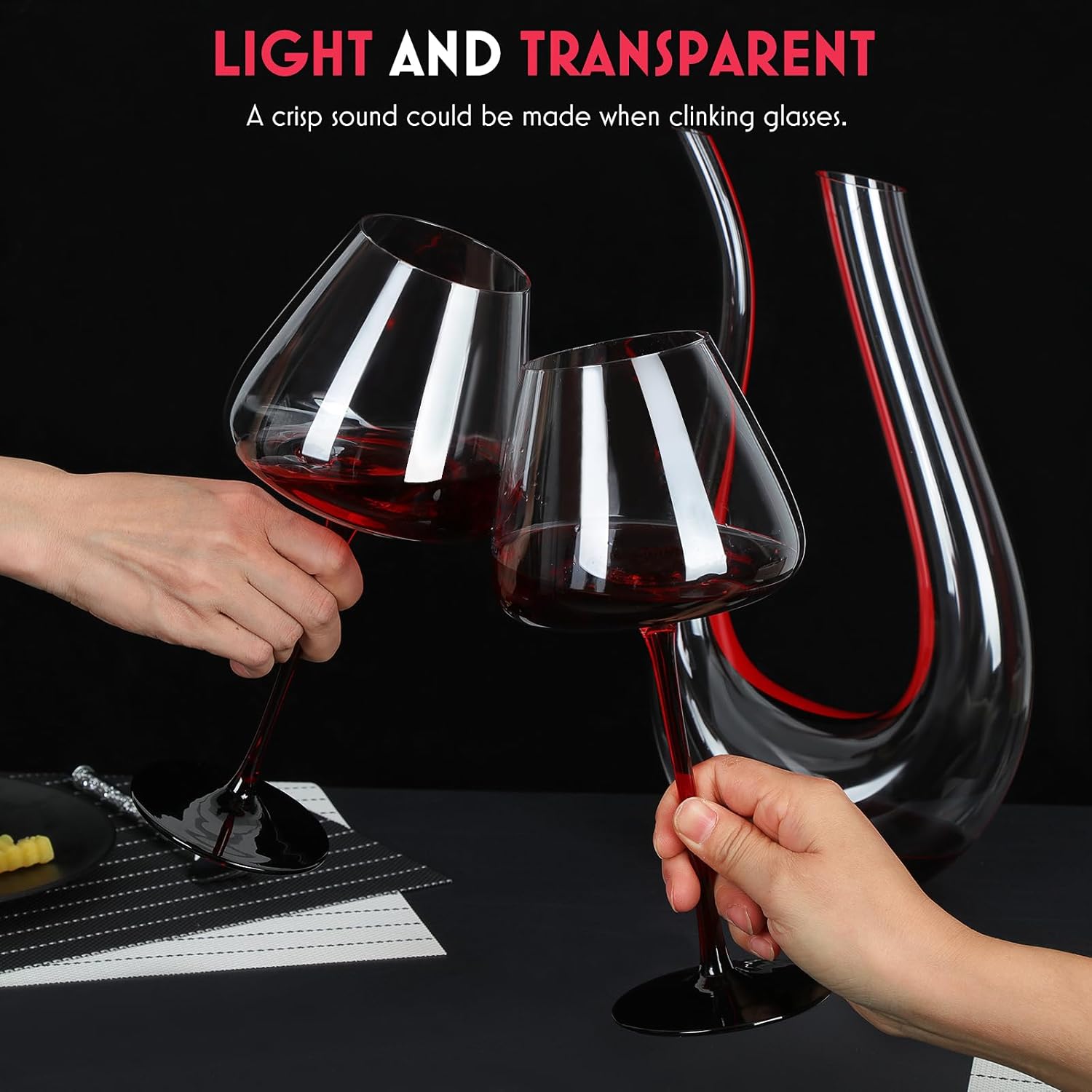 sugarchef Juego de 2 copas de vino tinto grandes modernas de 25 onzas sopladas a mano con tallo rojo base negra para boda, aniversario, día del