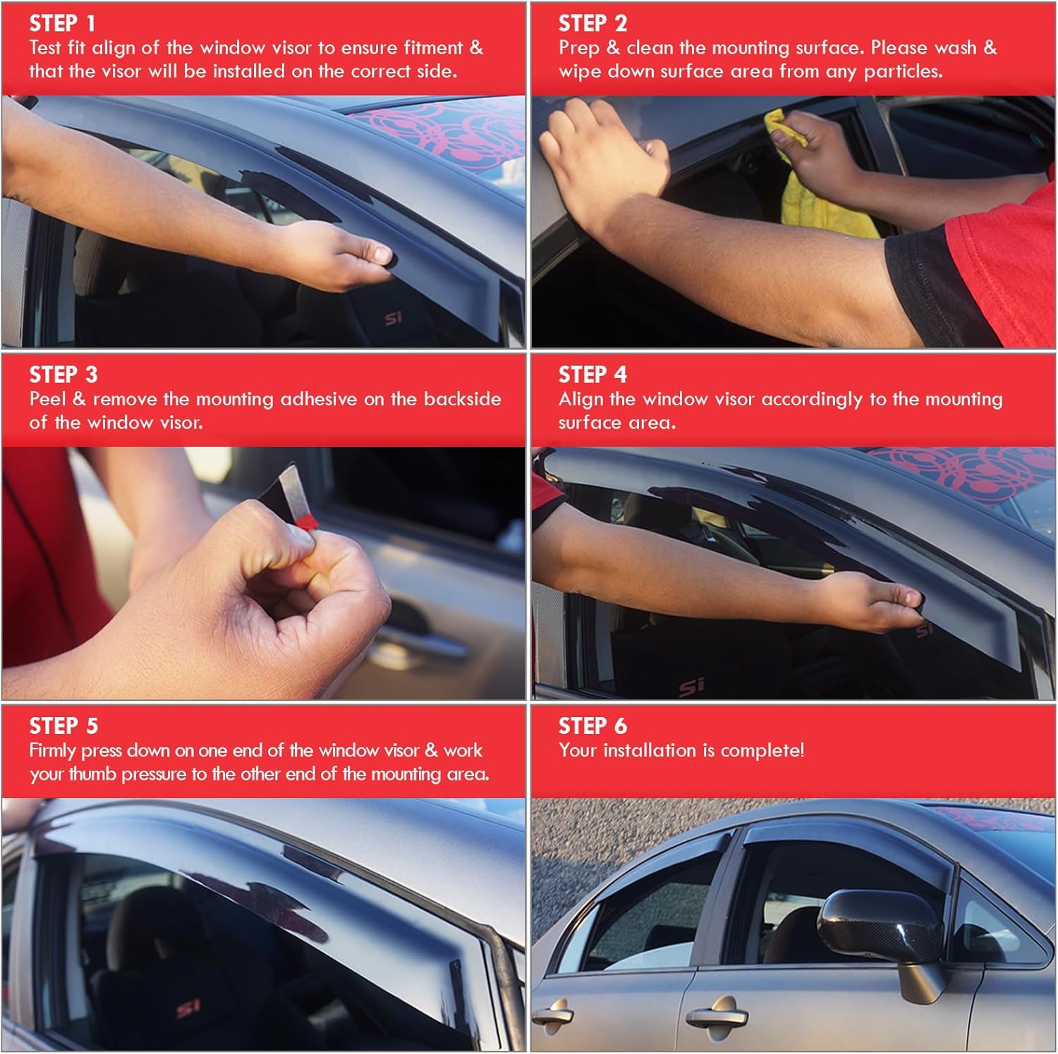 AJP Distributors 4 piezas de visera lateral con cinta adhesiva para ventana lateral, protector de lluvia, protector de ventilación para deflector de