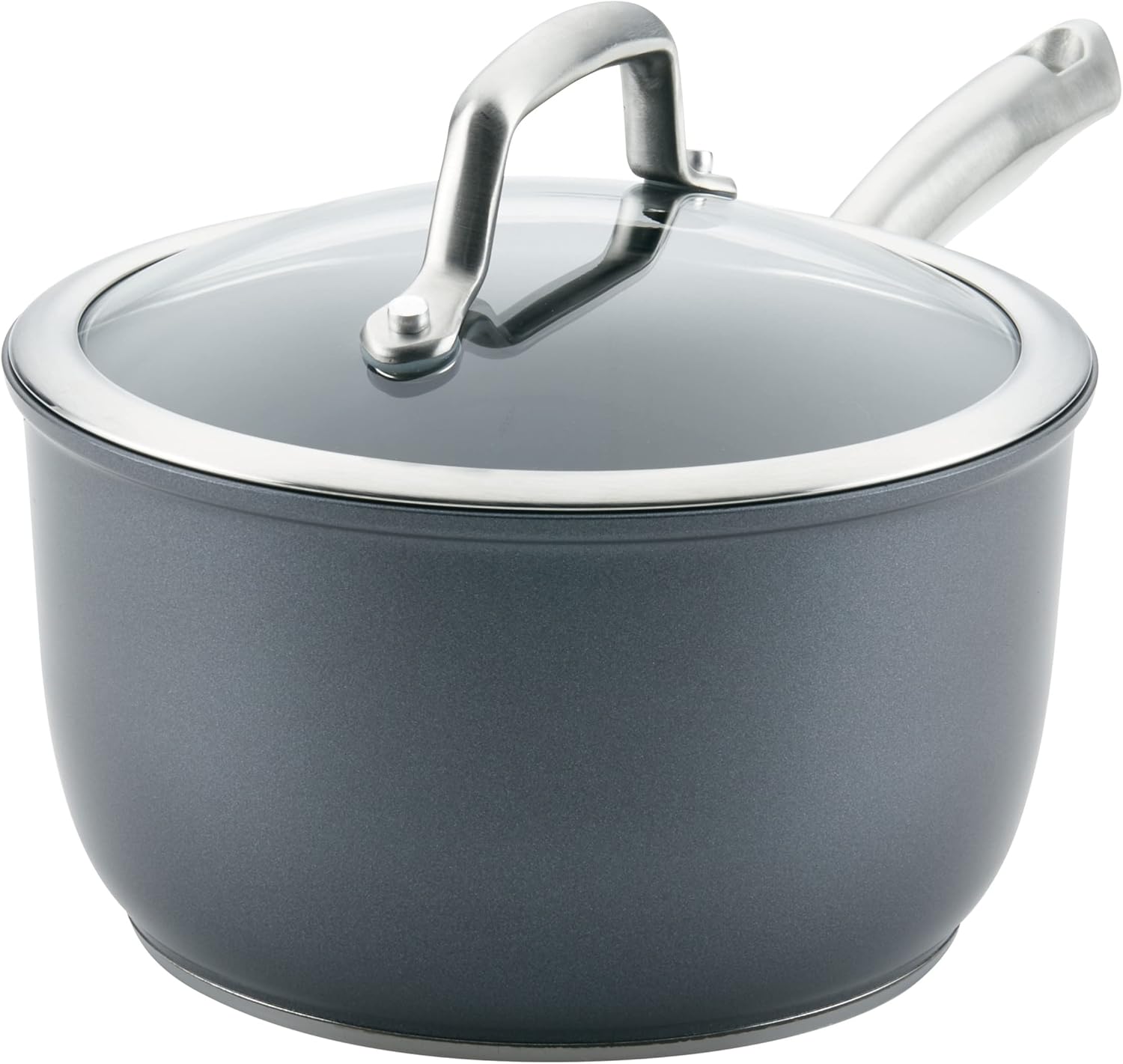 Anolon Accolade – Cacerola antiadherente anodizada dura forjada con tapa, 2.5 cuartos de galón, color gris piedra lunar