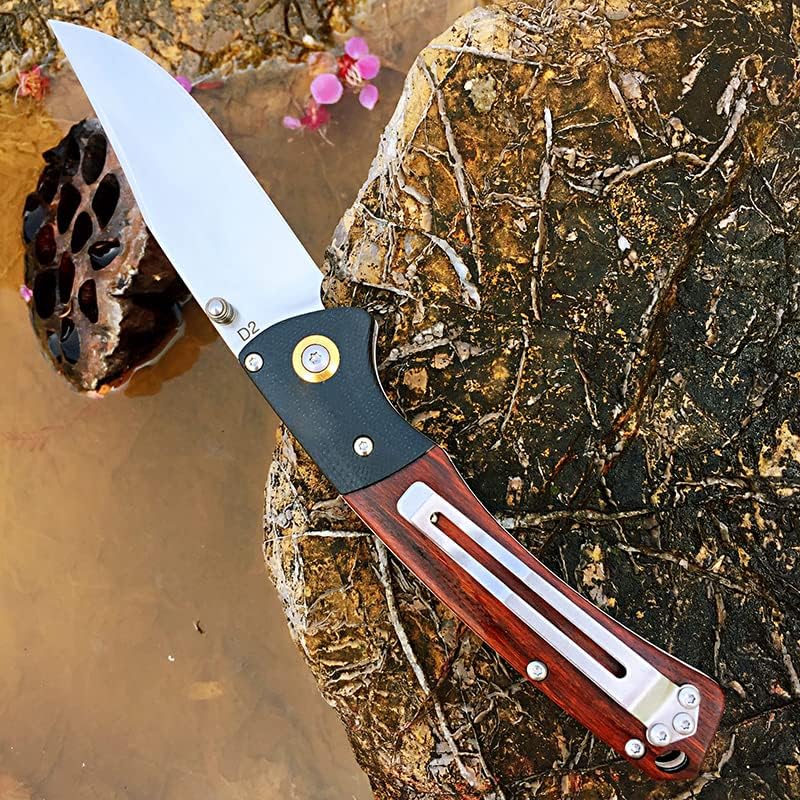 Watchman HD01 Cuchillo plegable de bolsillo de acero inoxidable D2 hoja mango de madera con clip Pesca Camping EDC Cuchillo