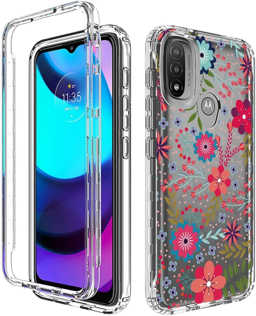 Vokuha Funda para Moto E20Moto E30Moto E40, XT2155 con protector de pantalla de vidrio templado, funda protectora de TPU transparente floral a
