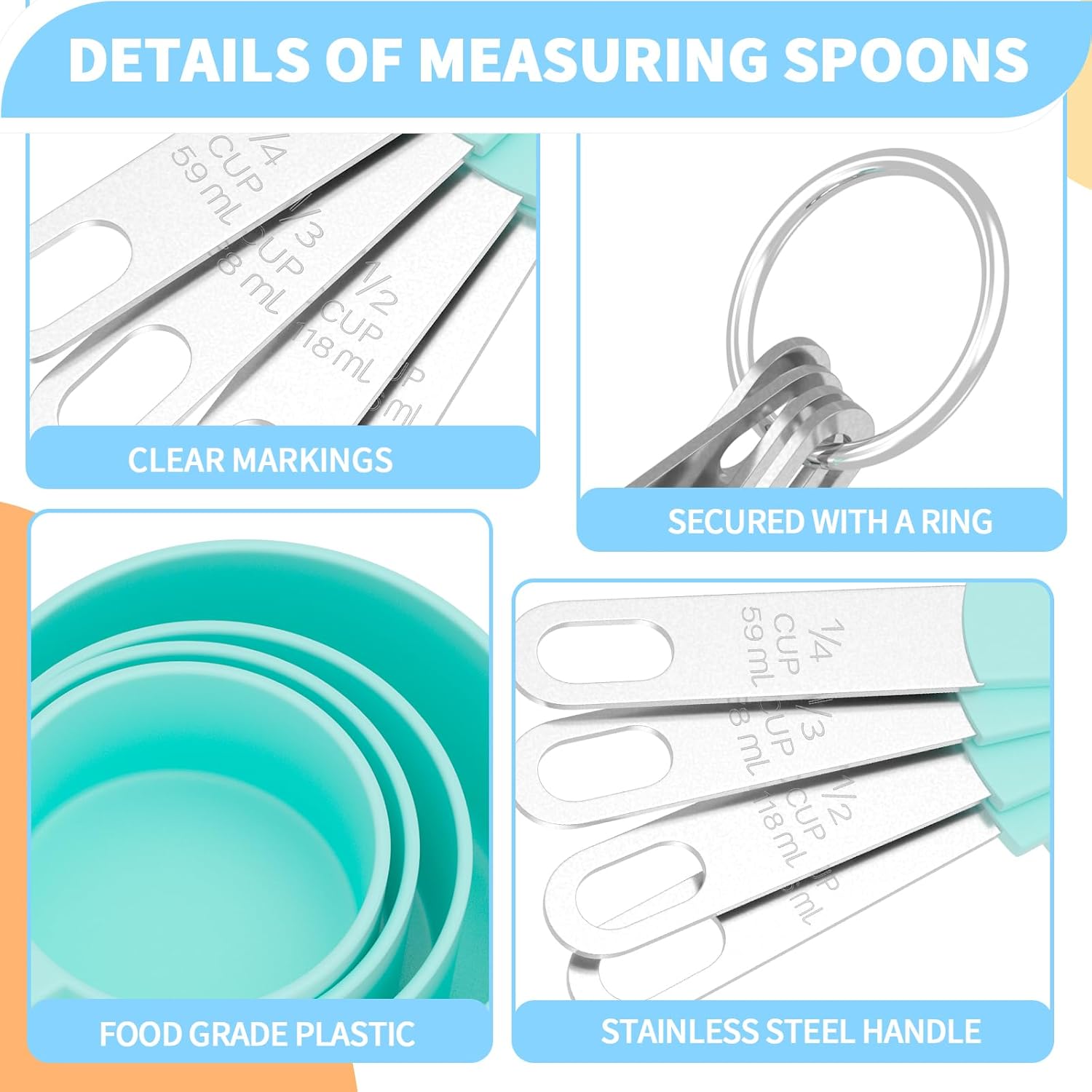 Juego de tazas y cucharas medidoras, 8 tazas y cucharas apilables, utensilios de cocina para cocinar y hornear, tazas medidoras anidables con mango