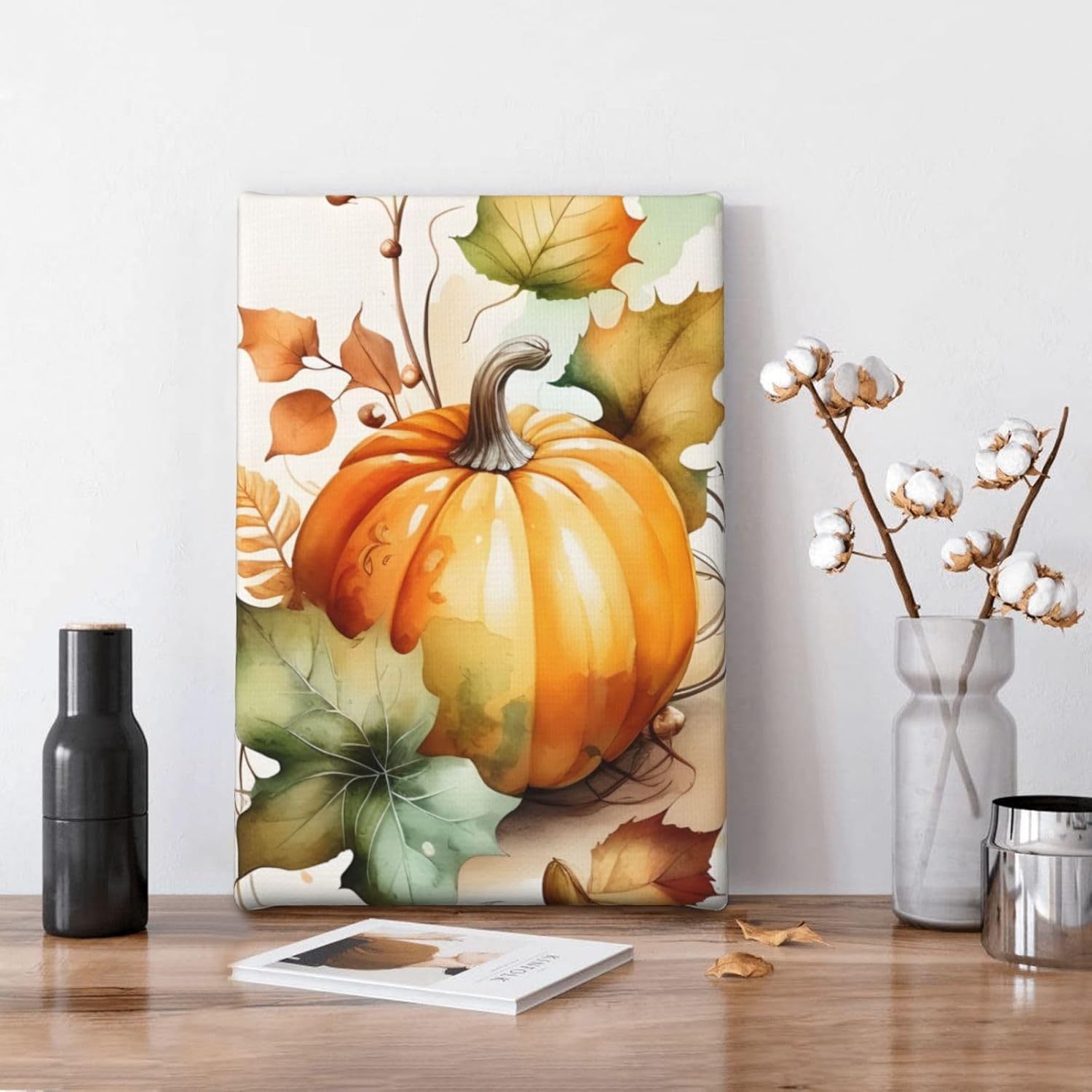 Arte de pared de calabaza y hojas de otoño sobre blanco, pintura en lienzo para decoración del hogar, imágenes góticas, pinturas de arte abstracto,