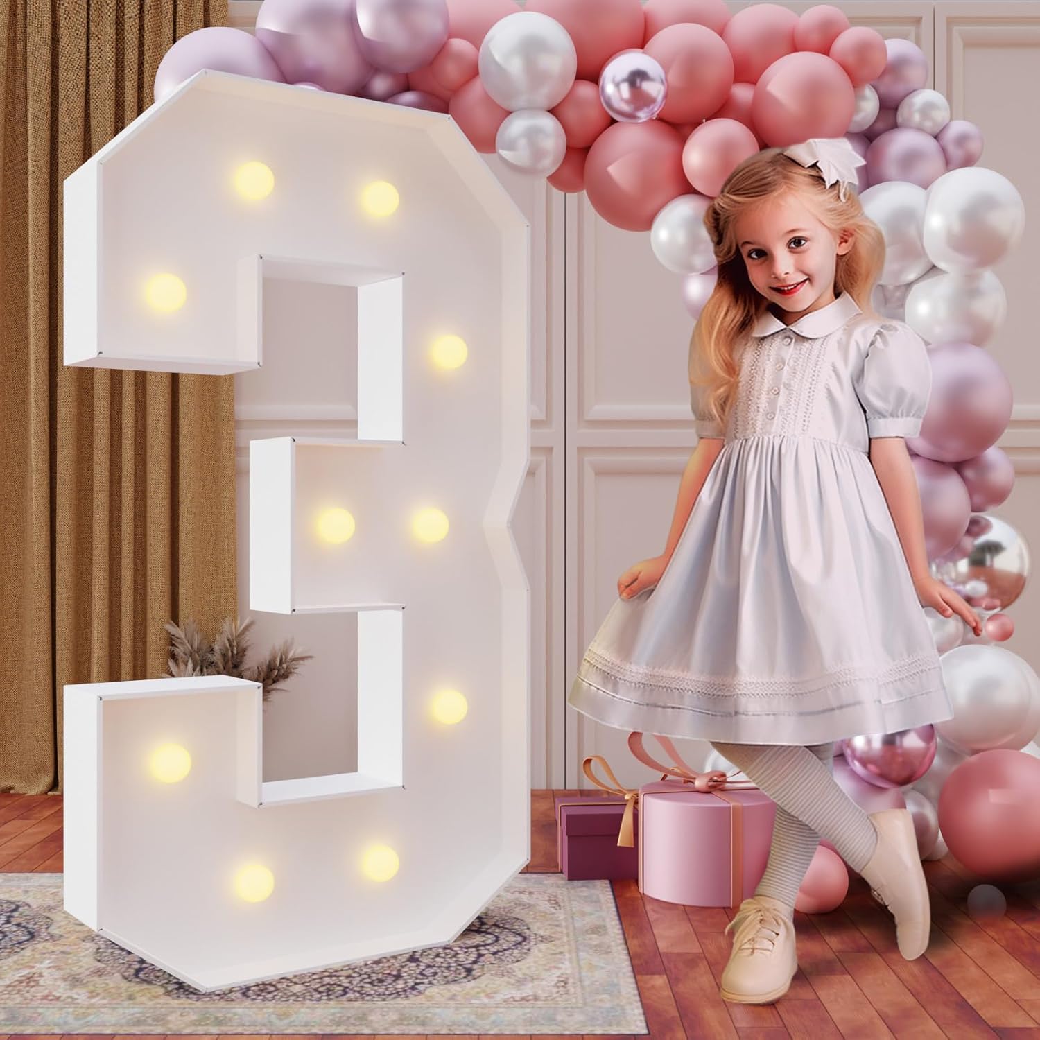 imprsv Números de marquesina de 4 pies, números iluminados para decoraciones de cumpleaños de 30 años, decoraciones de fiesta de aniversario, número