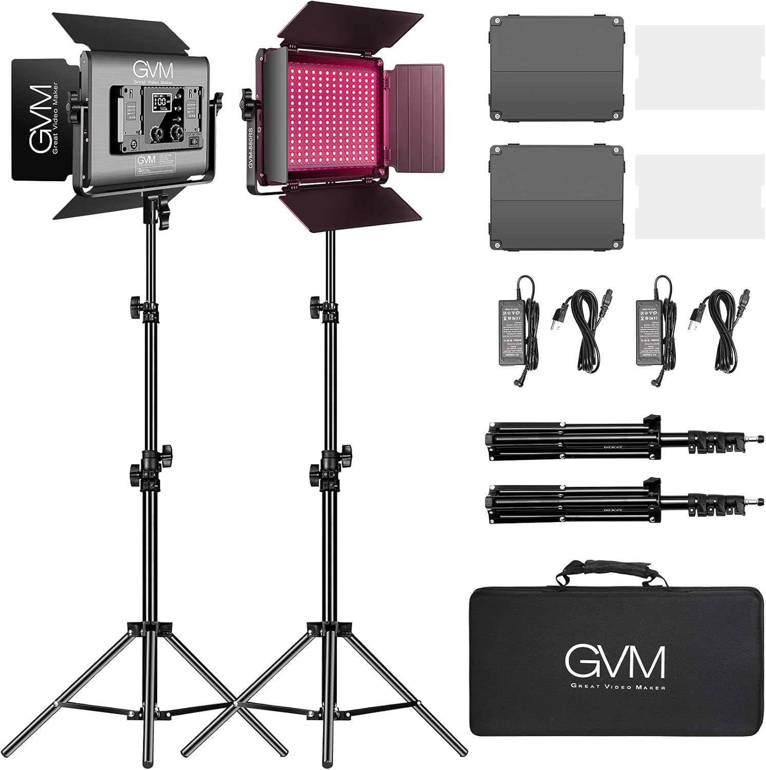 GVM – Luz de video LED RGB con control Bluetooth, kit de iluminación de estudio de fotografía de 60 W con soportes, 2 paquetes de luz LED 880RS