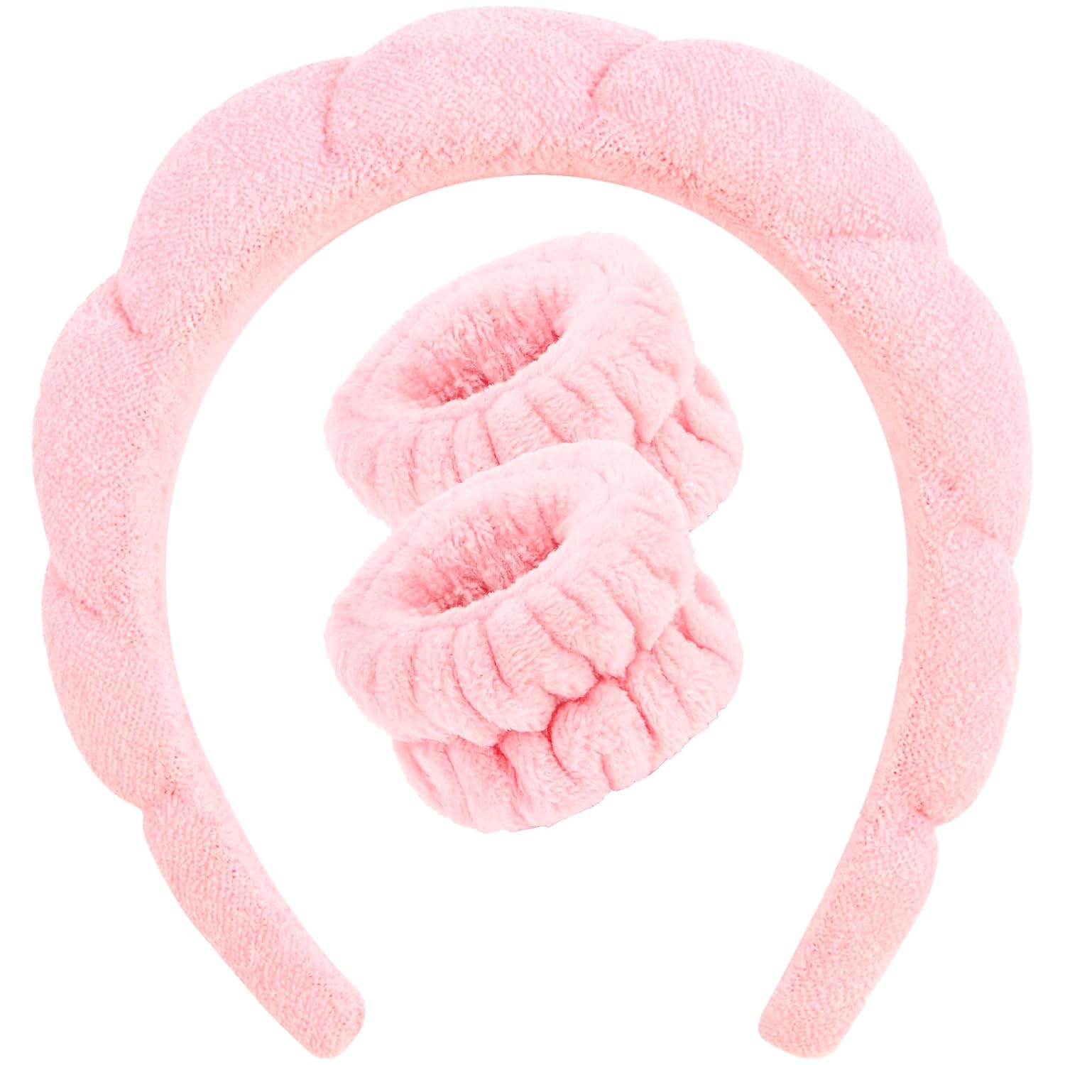 BAHABY Diadema de spa para lavar la cara, cuidado de la piel, maquillaje, diadema de esponja, diadema de spa y muñequera, nubes suave banda para el