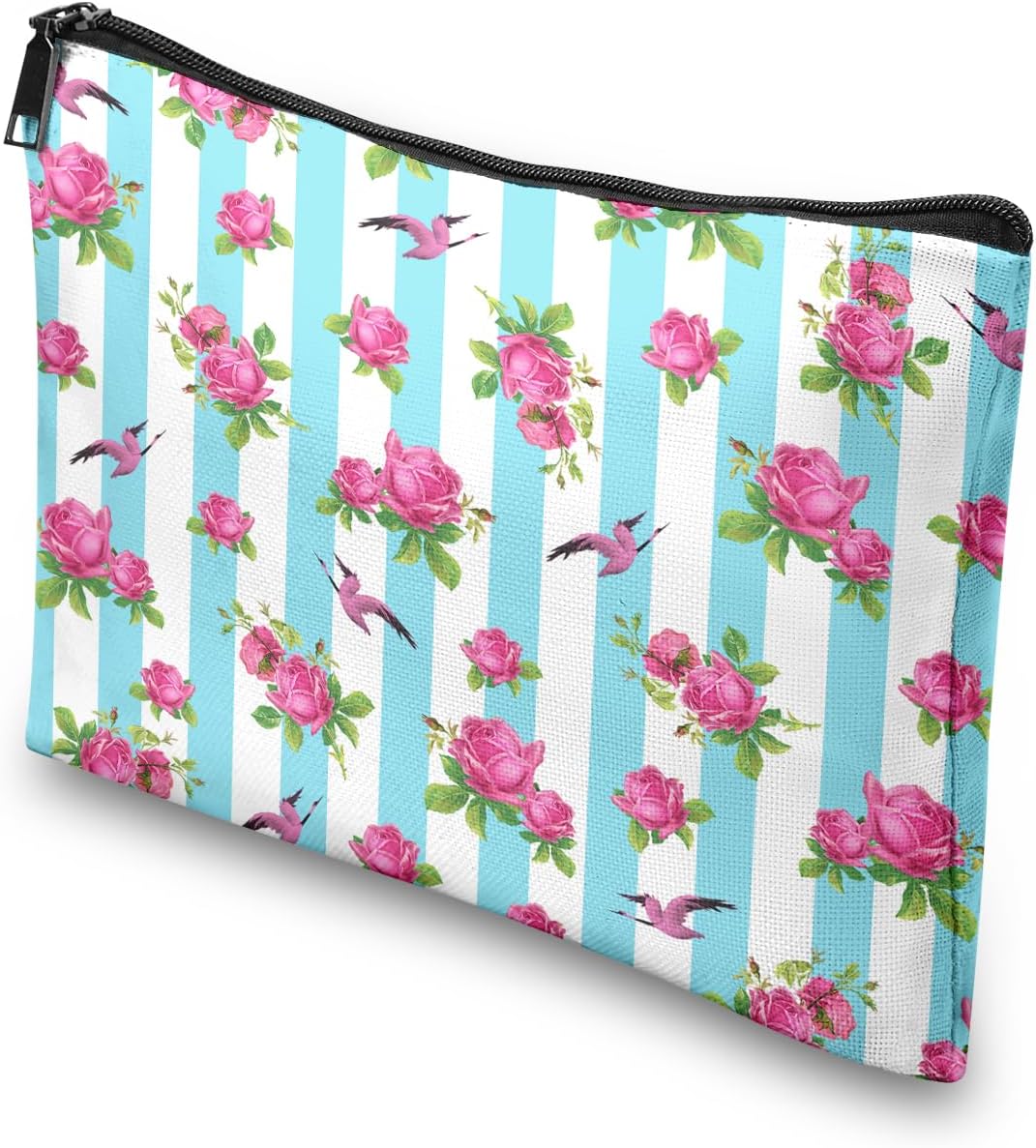 Dacawin Bolsa de cosméticos de flores de girasol para mujer, bolsas de maquillaje de flores amarillas, bolsa de aseo a cuadros blancos y negros,