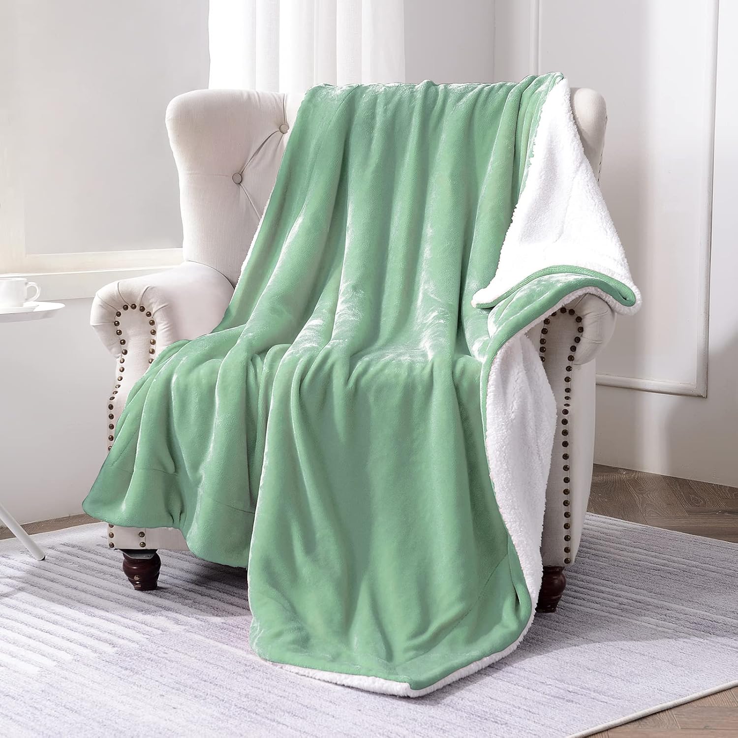 SOCHOW Manta de forro polar Sherpa de doble cara, súper suave, lujosa manta de felpa, tamaño doble, color Celadon