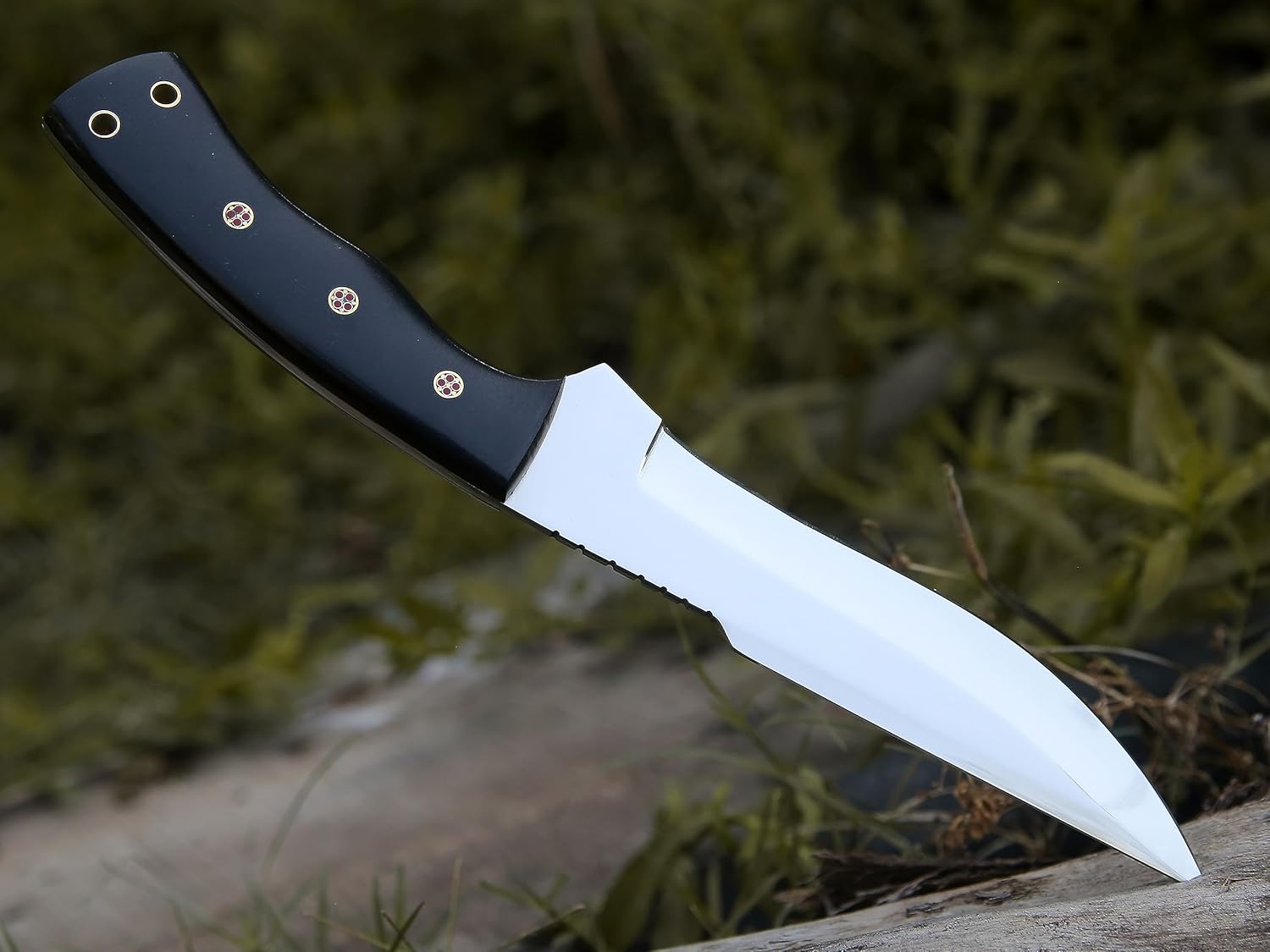 HMC – Cuchillo de acero inoxidable D2 pulido a mano, cuchillos de caza de hoja fija, cuchillo de caza de ciervos de espiga completa, cuchillo de