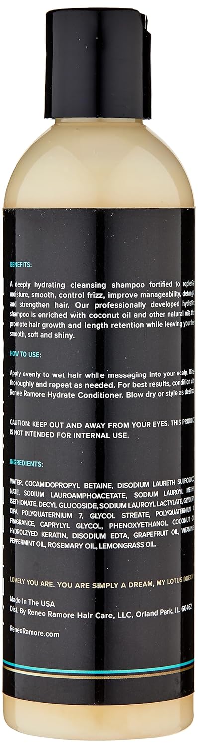 Renee Ramore Champú limpiador hidratante con infusión de coco fortificado para reponer, humedecer, alisar el cabello, controlar el encrespamiento,