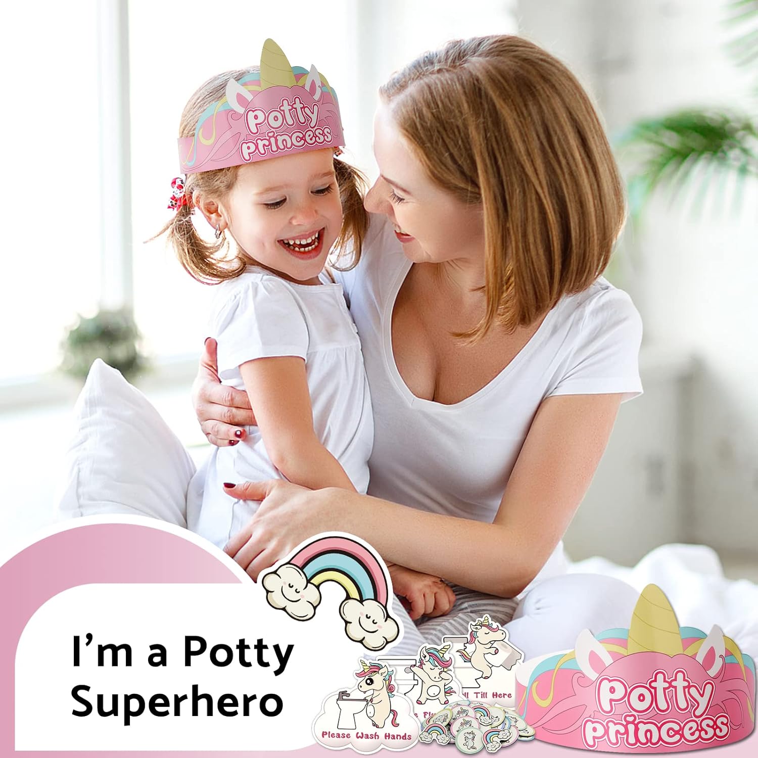 Tabla de entrenamiento para ir al baño para niñas pequeñas con 35 calcomanías magnéticas reutilizables, tabla de calcomanías de diseño de unicornio