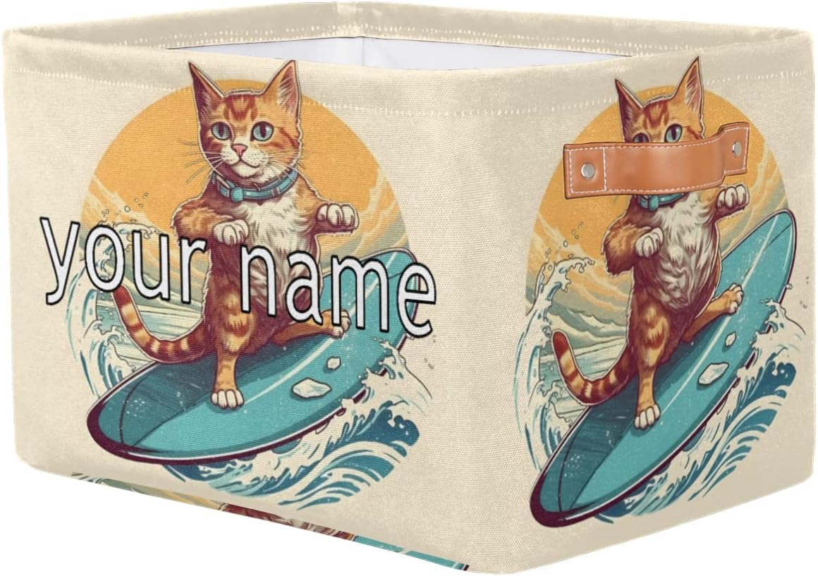 Cesta de almacenamiento personalizada con bonitos animales, gatos, cesta de almacenamiento rectangular de tela divertida para gatos, organizador