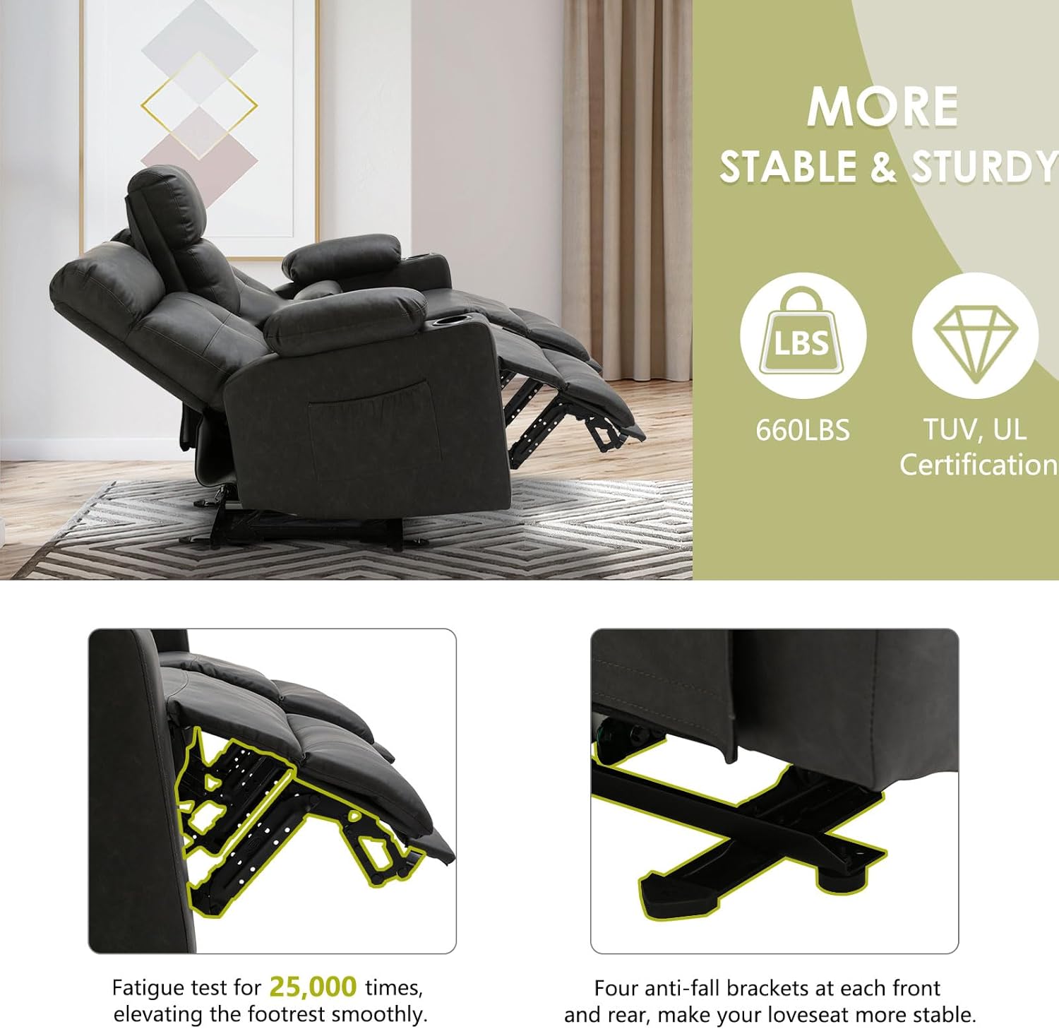 Consofa Juego de sofá reclinable para sala de estar, juego de sofá reclinable de 2 piezas, sofá reclinable eléctrico y reclinable, sofá reclinable,