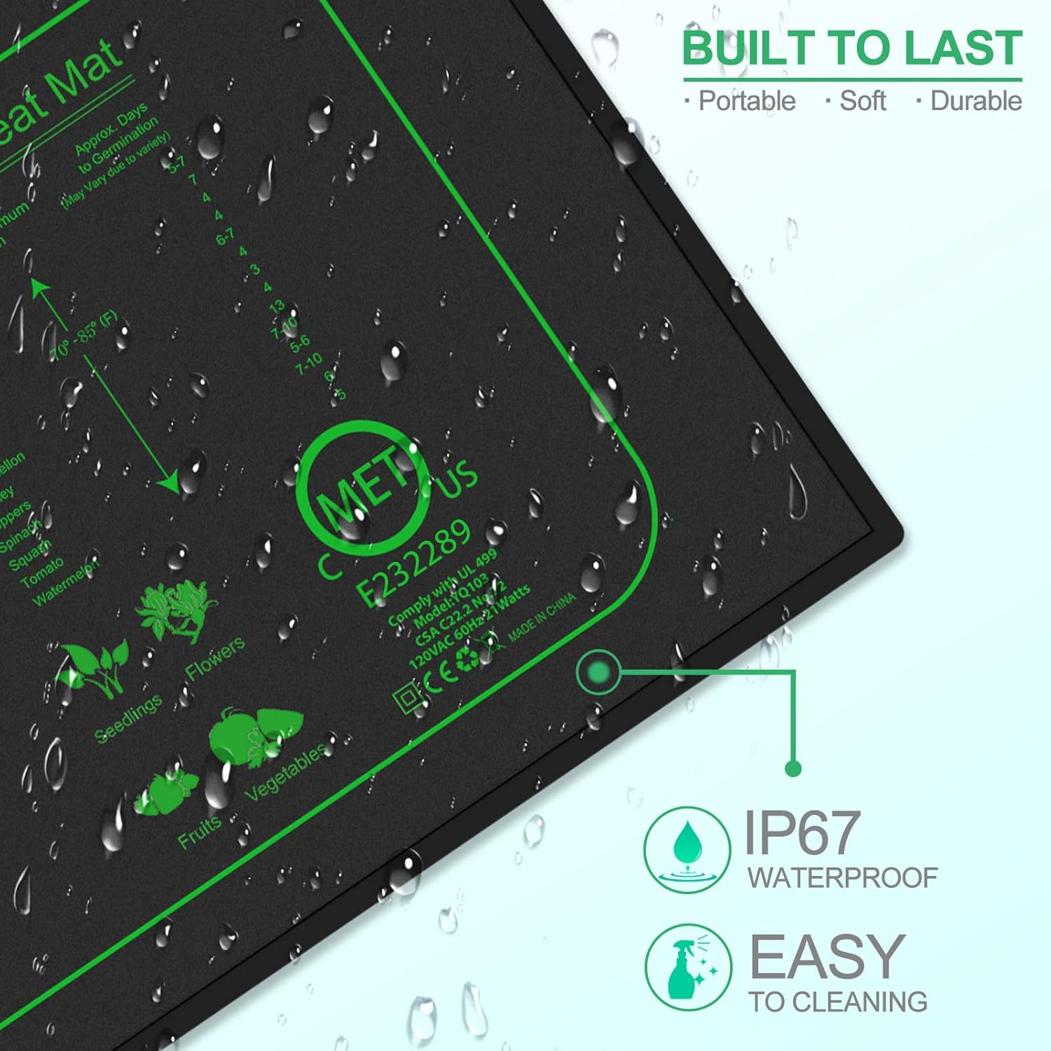 Alfombrilla térmica de plántulas con termostato digital, almohadilla térmica impermeable de 10 x 20.75 pulgadas para germinación hidropónica de