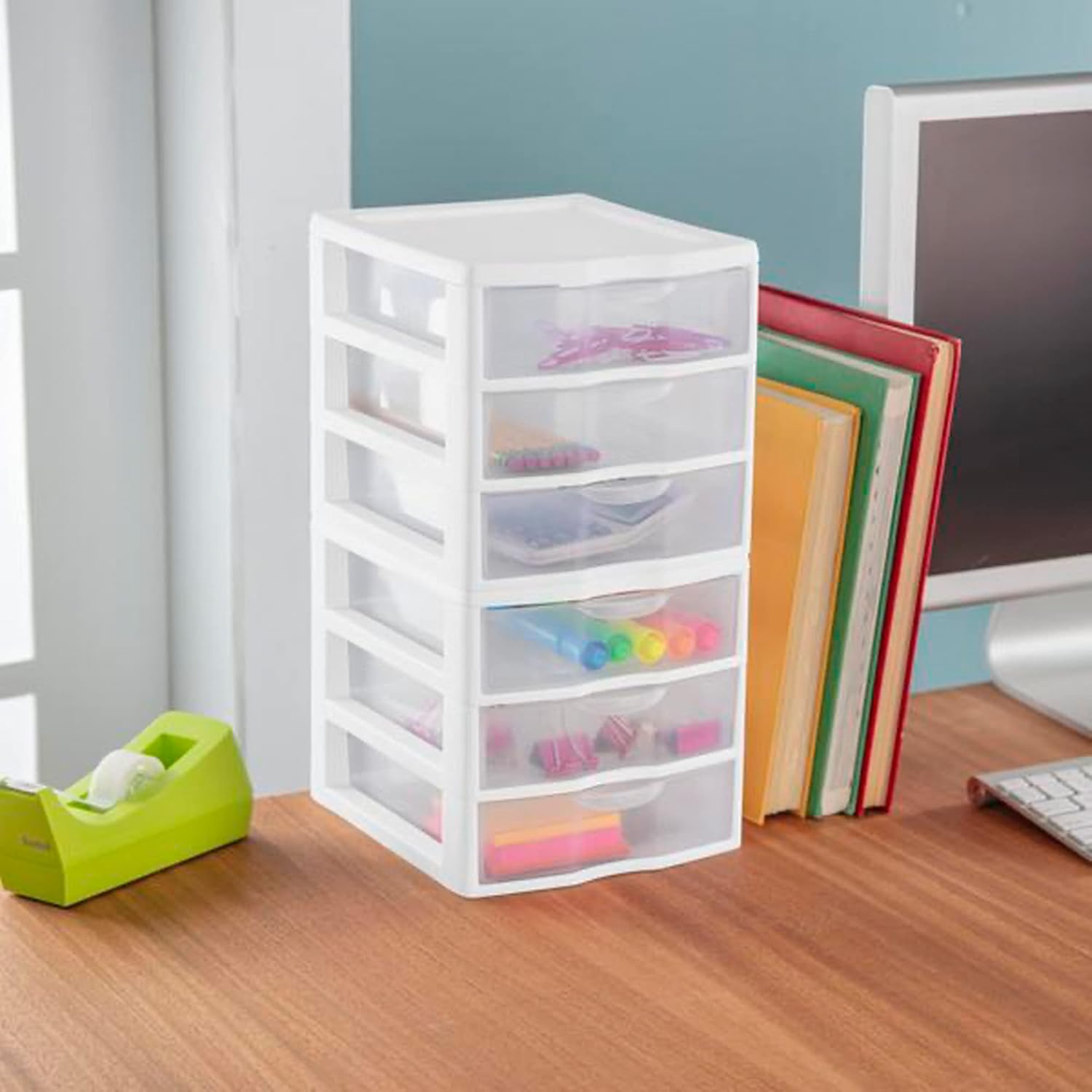 Sterilite Clearview – Unidad de almacenamiento de escritorio de plástico multiusos de 3 cajones para el hogar, aulas u espacios de oficina, color