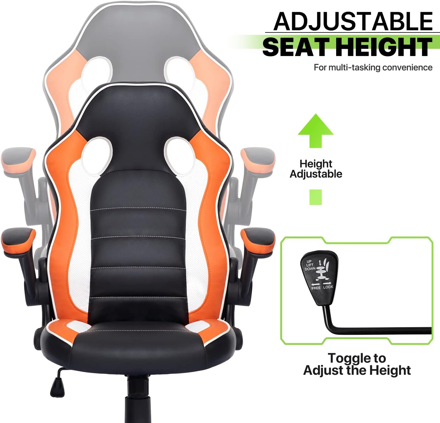 Magshion Silla de oficina para juegos con paspartú, silla giratoria ejecutiva de piel sintética para computadora con reposabrazos abatibles,