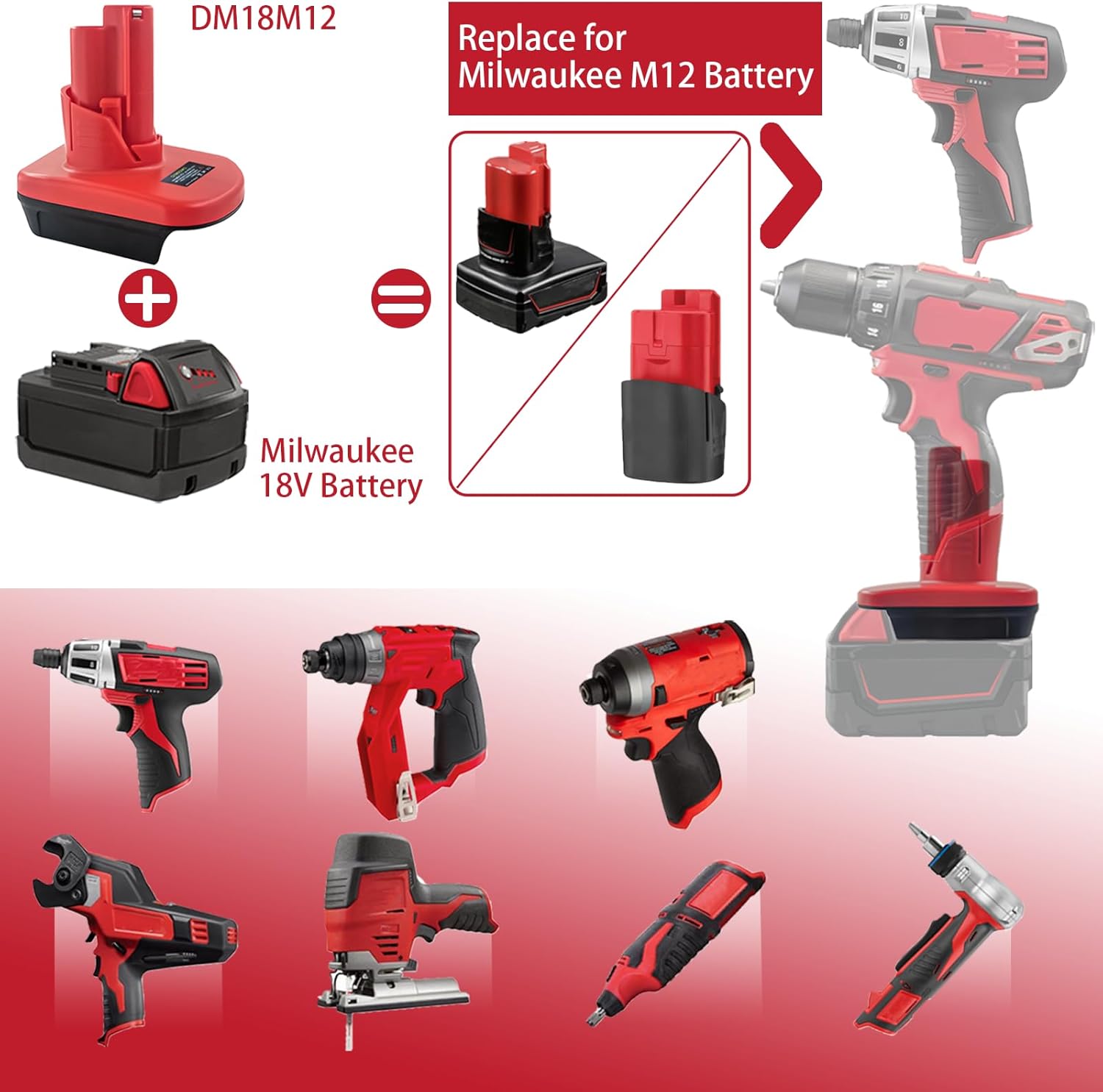 URUN Convertidor de adaptador de batería para Milwaukee 18 V a Milwaukee 12 V, repuesto para batería Milwaukee M12 48-11-2410 48-11-2411 compatible