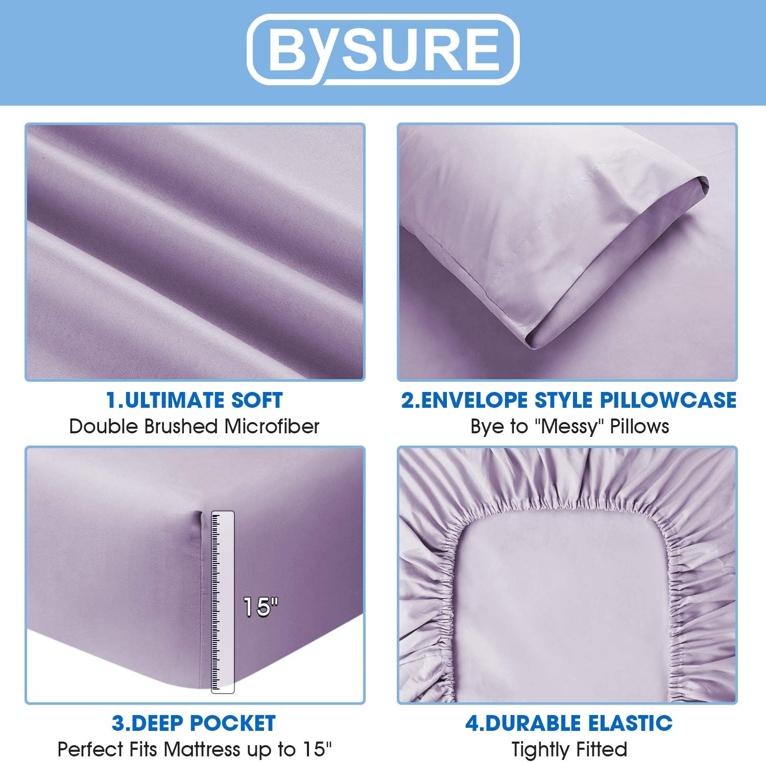 BYSURE – Juego de sábanas de lujo de 6 piezas