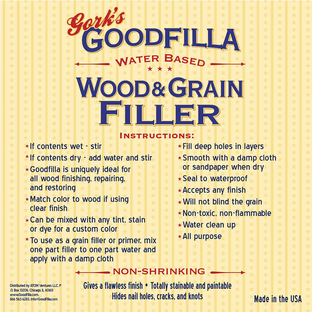 Goodfilla – Relleno de madera y grano a base de agua (listo para la llana)  Cerezaaliso  1 galón por Goodfilla  Reemplaza cada relleno y masilla