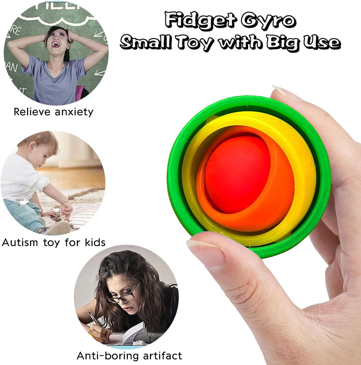 Paquete de 3 juguetes sensoriales para la ansiedad, bola giratoria 3D divertida con giro infinito, juguetes de giroscopio para niños y adultos,