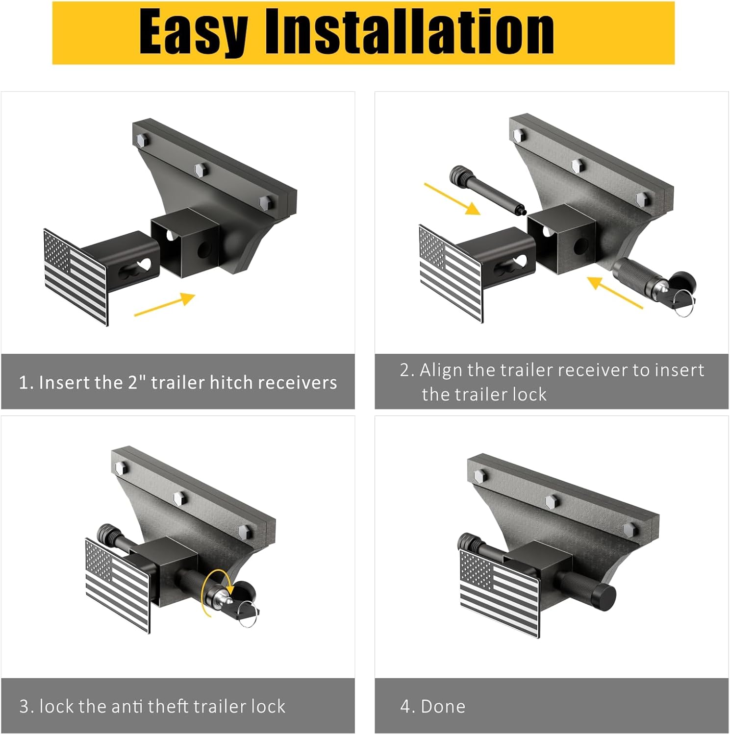 Cubierta de enganche de remolque de metal, resistente de 2 pulgadas, fundas de enchufe para receptores traseros de remolque, cubierta de enganche de