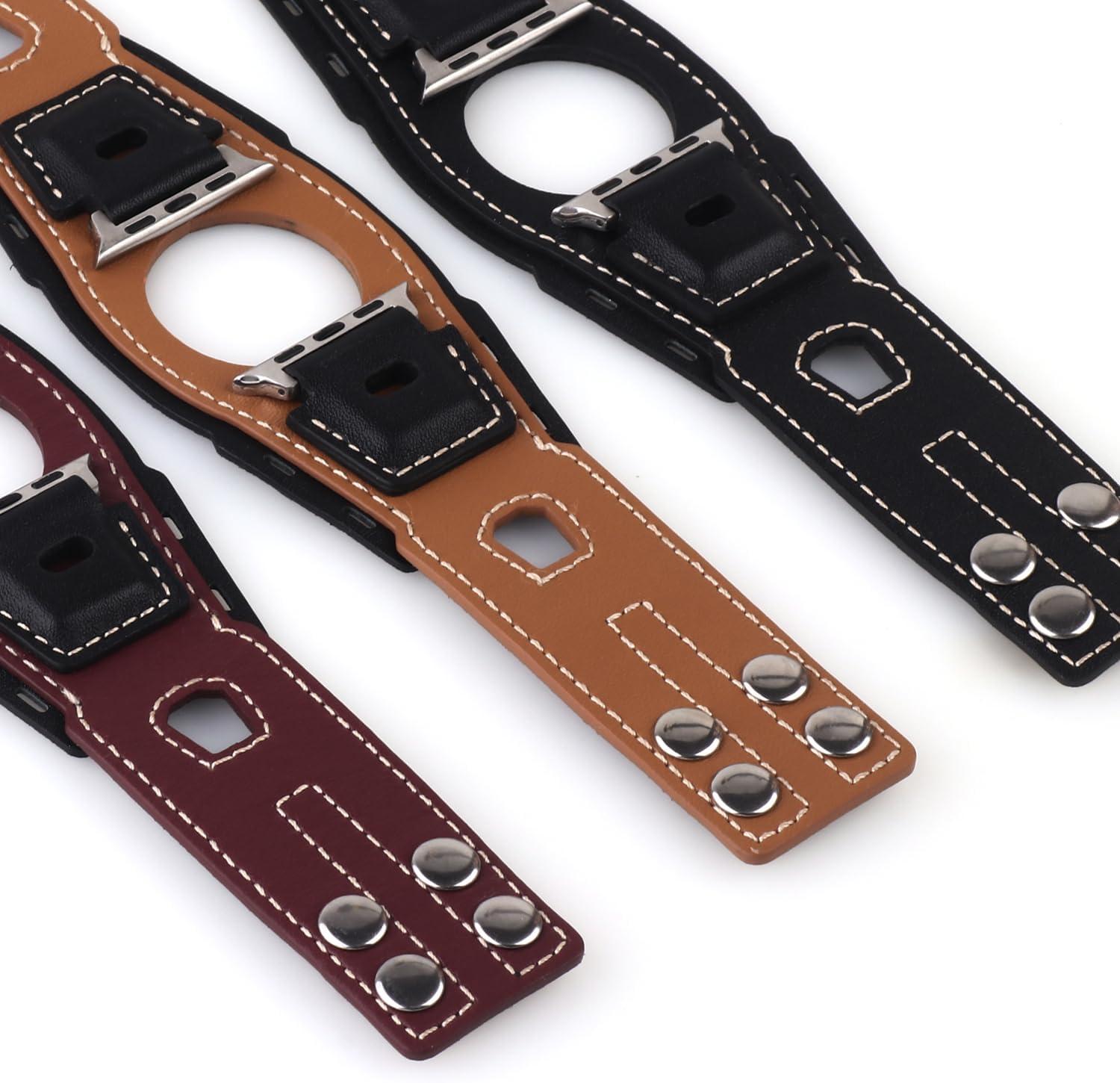 VIQIV Leather Bands Compatible with Apple Watch 49mm 45mm 44mm 42mm 41mm 40mm 38mm Ultra 2 Band Men Women, Vintage Genuine Leather Wristband