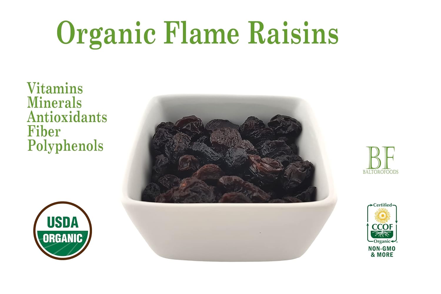 Baltoro Foods – Pasas orgánicas sin semillas, sin azúcar añadido, sin OMG, veganas, sin pesticidas, sin sulfuro, cultivadas en Estados Unidos, por
