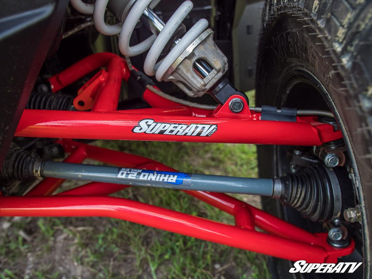 SuperATV (2) Brazos A de baja holgura alta para Polaris RZR XP TurboXP 4 Turbo 2016-2021  No ajustable  Rojo  Rótulas de servicio estándar  Tubo de
