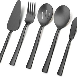 E-far Juego de 5 utensilios de servir color negro mate, utensilios de metal para servir catering, juego de servir de anfitriona de acero inoxidable E-far Juego de 5 utensilios de servir color negro mate, utensilios de metal para servir catering, juego de servir de anfitriona de acero inoxidable