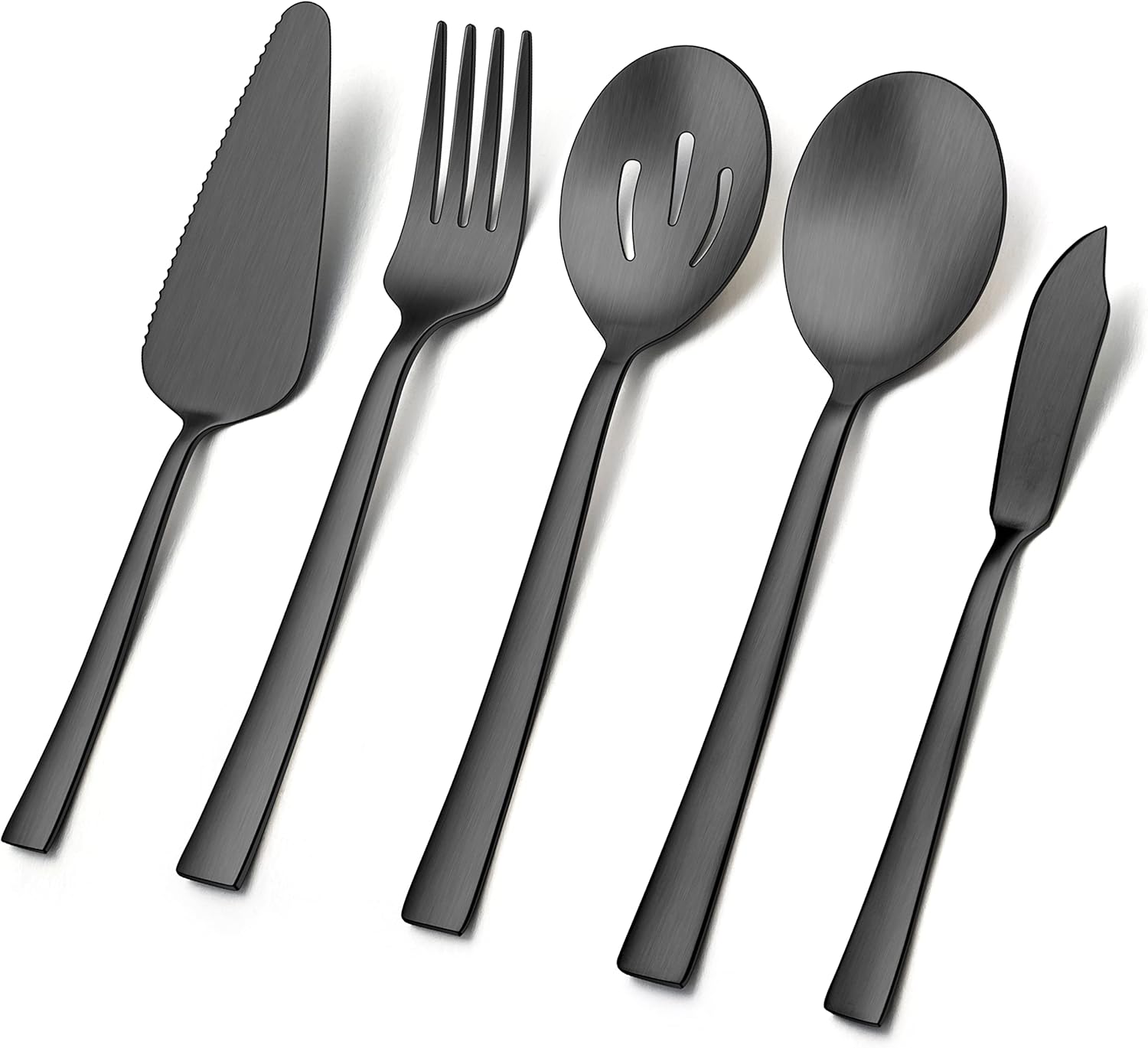 E-far Juego de 5 utensilios de servir color negro mate, utensilios de metal para servir catering, juego de servir de anfitriona de acero inoxidable