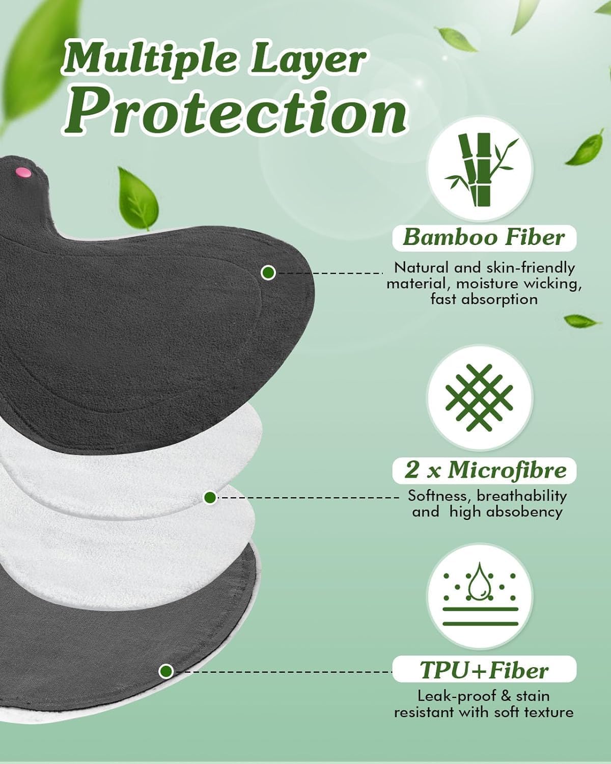 Rovtop 10 toallas sanitarias reutilizables, toallas menstruales de tela lavable, toalla menstrual, servilletas sanitarias con capa absorbente de