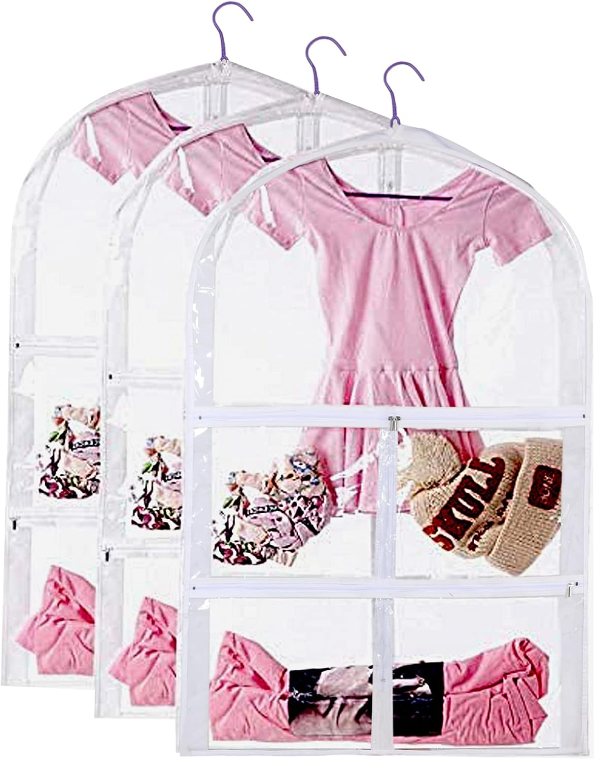 CYFC271 – Paquete de 3 bolsas transparentes para disfraz de baile, bolsa de almacenamiento de viaje plegable con cremallera completa, a prueba de