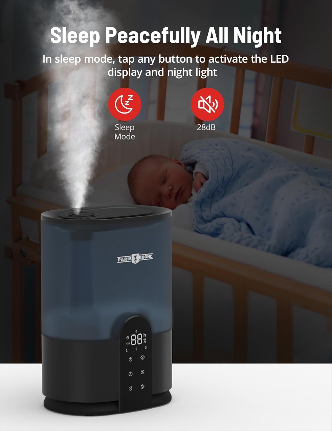 Humidificadores para dormitorio, humidificadores de llenado superior PARIS RHÔNE de 4L para el hogar y habitación grande, difusor de aceite