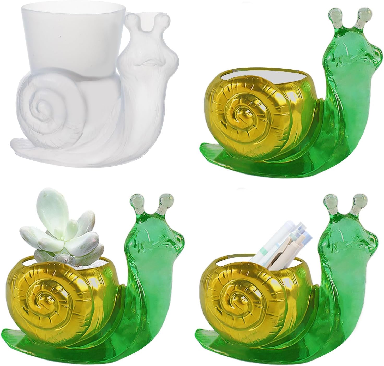 Molde de silicona en forma de caracol, lindo soporte para bolígrafo, moldes de resina, caja de almacenamiento de brochas de maquillaje, moldes de