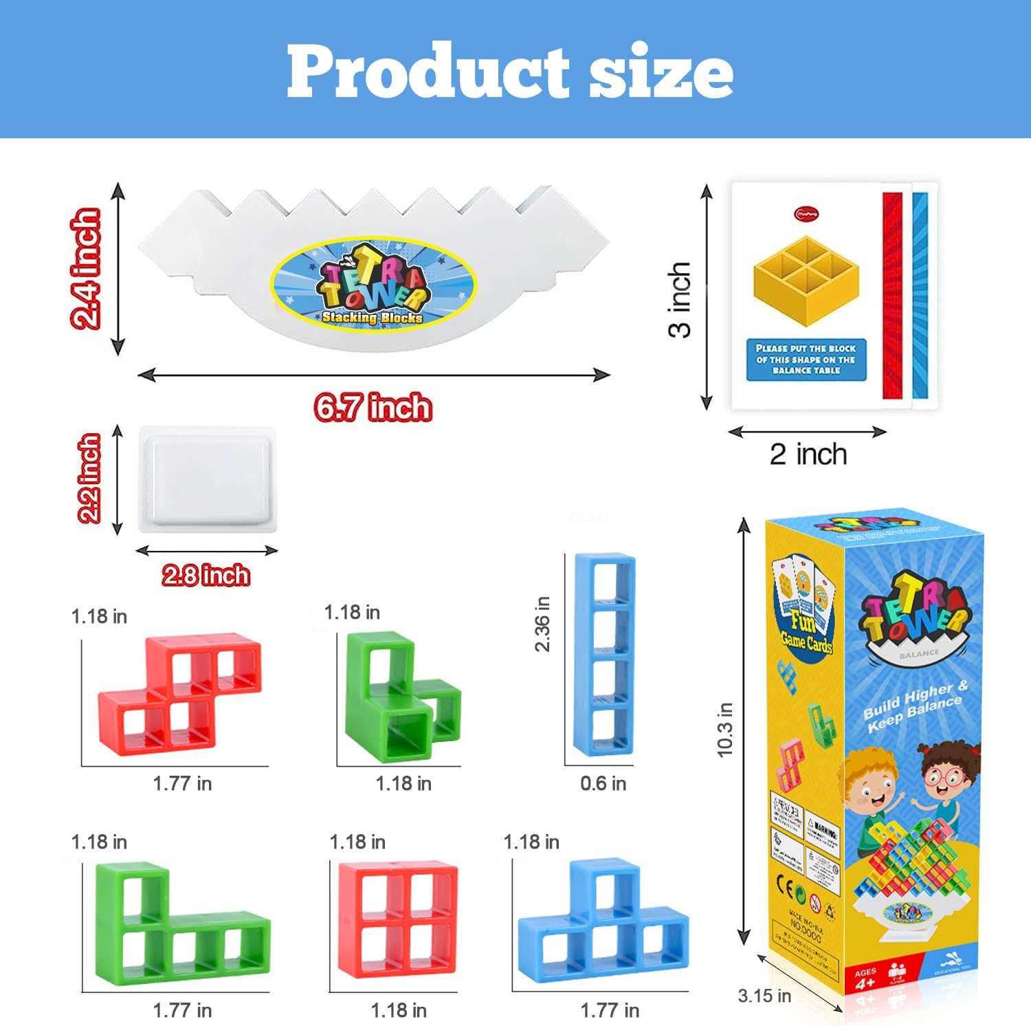 Tetra Tower – Juguetes apilables de equilibrio, 16 piezas de juegos de mesa para niños y adultos, juego de equilibrio para 2 jugadores, bloques de