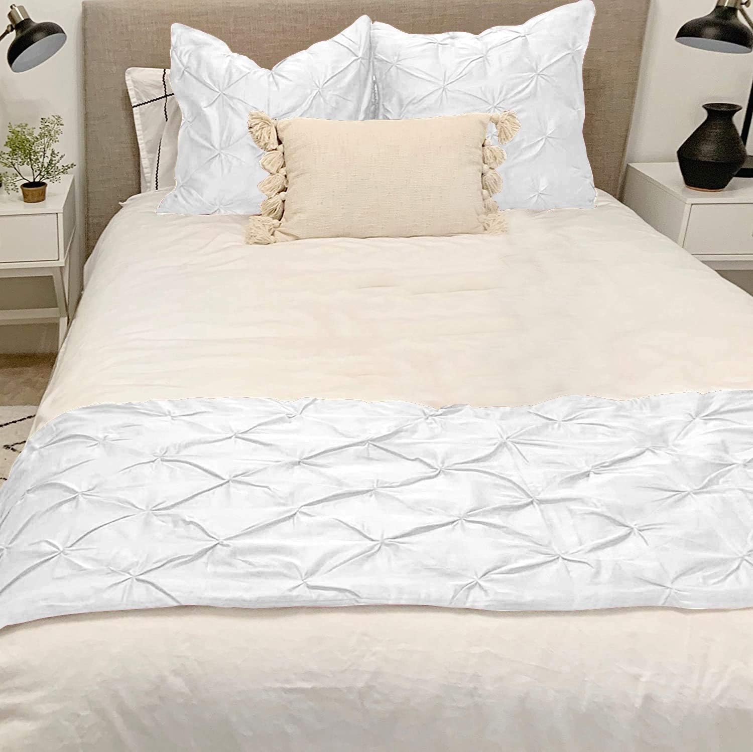 Bed Runner – Camino de cama plisado de 100 % algodón de 800 hilos, color liso, bufanda decorativa de fácil cuidado, 1 camino de cama plisado, tamaño