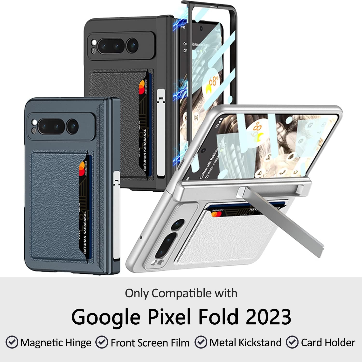 Miimall Funda compatible con Google Pixel Fold protección magnética de bisagra tarjetero protector de pantalla soporte duradero Funda de PC todo