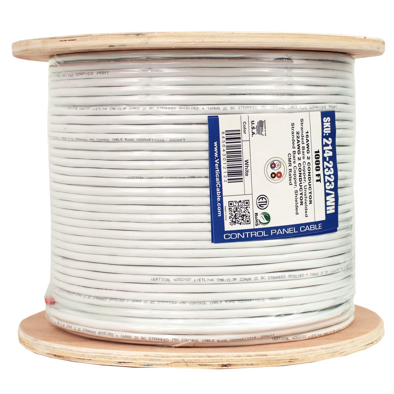 Elevador de cable vertical de control de iluminación de cable datos 222 (blindado) + potencia 162, conductores de cobre desnudos trenzados, blanco,