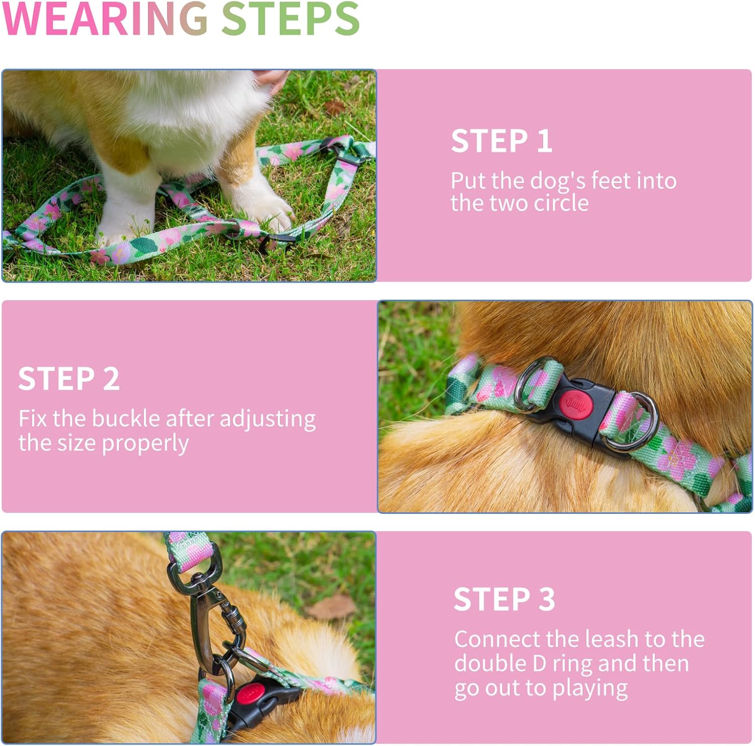 AIITLE Arnés para perro, correa y collar sin tirones, collar básico ajustable con una correa resistente, hebilla súper resistente y anillo en D,