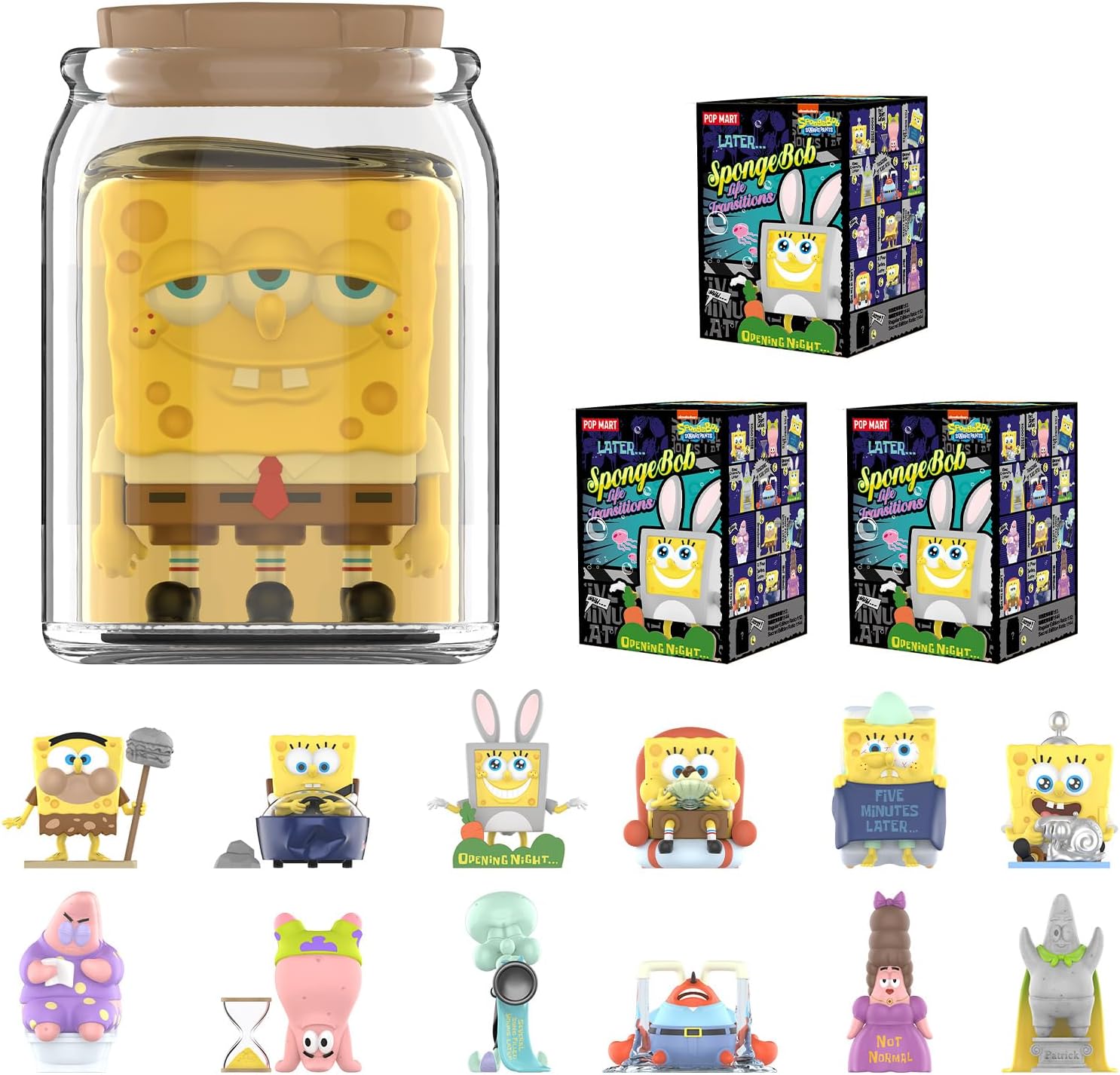 POP MART Bob Esponja – Figuras de caja ciega de transiciones de vida, caja de diseño aleatorio, juguetes para decoración moderna del hogar, juego de