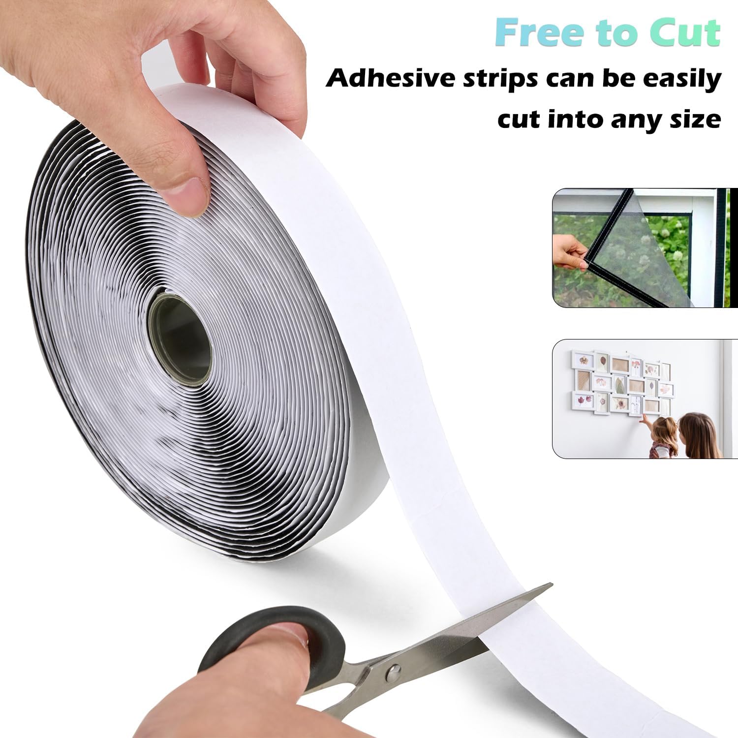 Cinta de gancho y bucle de 30 pies x 1 pulgada, cinta adhesiva de nailon resistente con adhesivo para escuela, hogar y exteriores (negro, 1 pulgada)