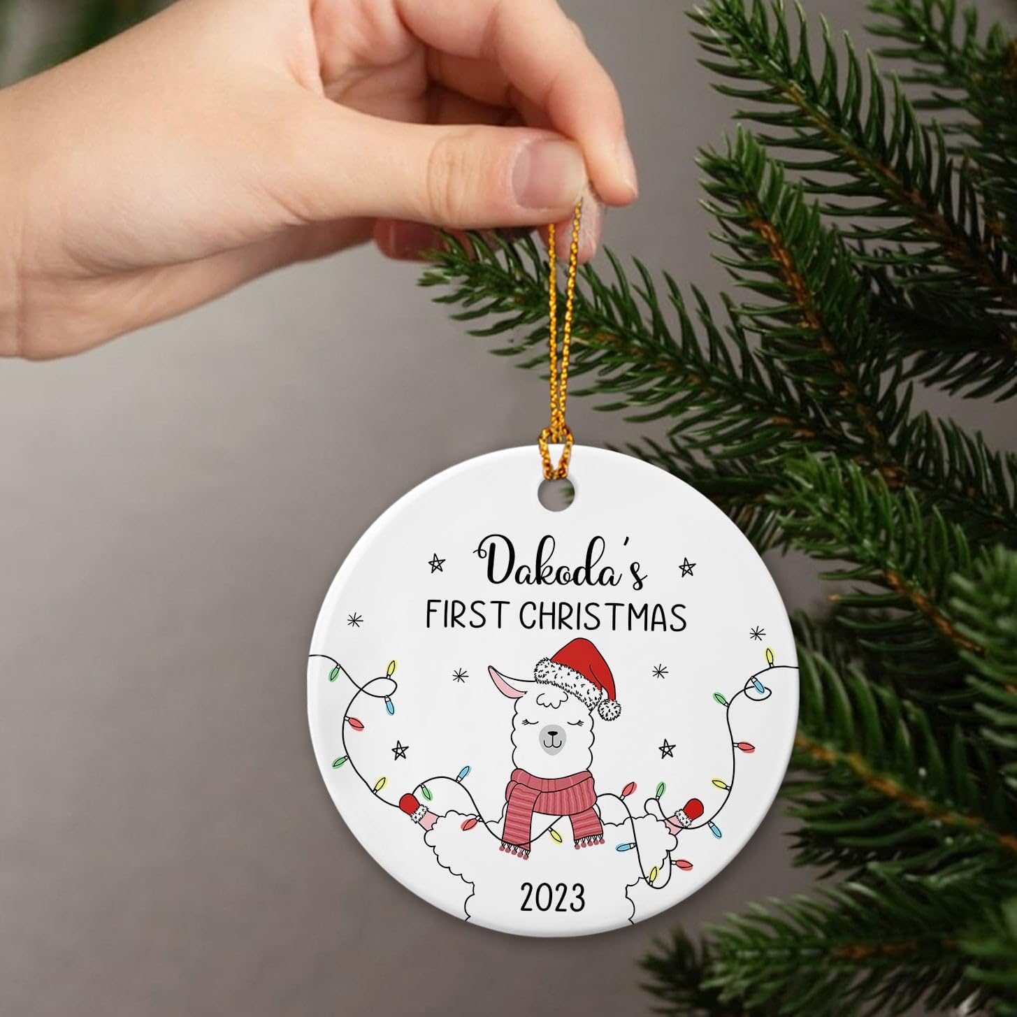 Adorno de Navidad para el primer bebé, adorno personalizado de llama de bebé, recuerdo de adorno de Navidad de cerámica para bebé, decoración