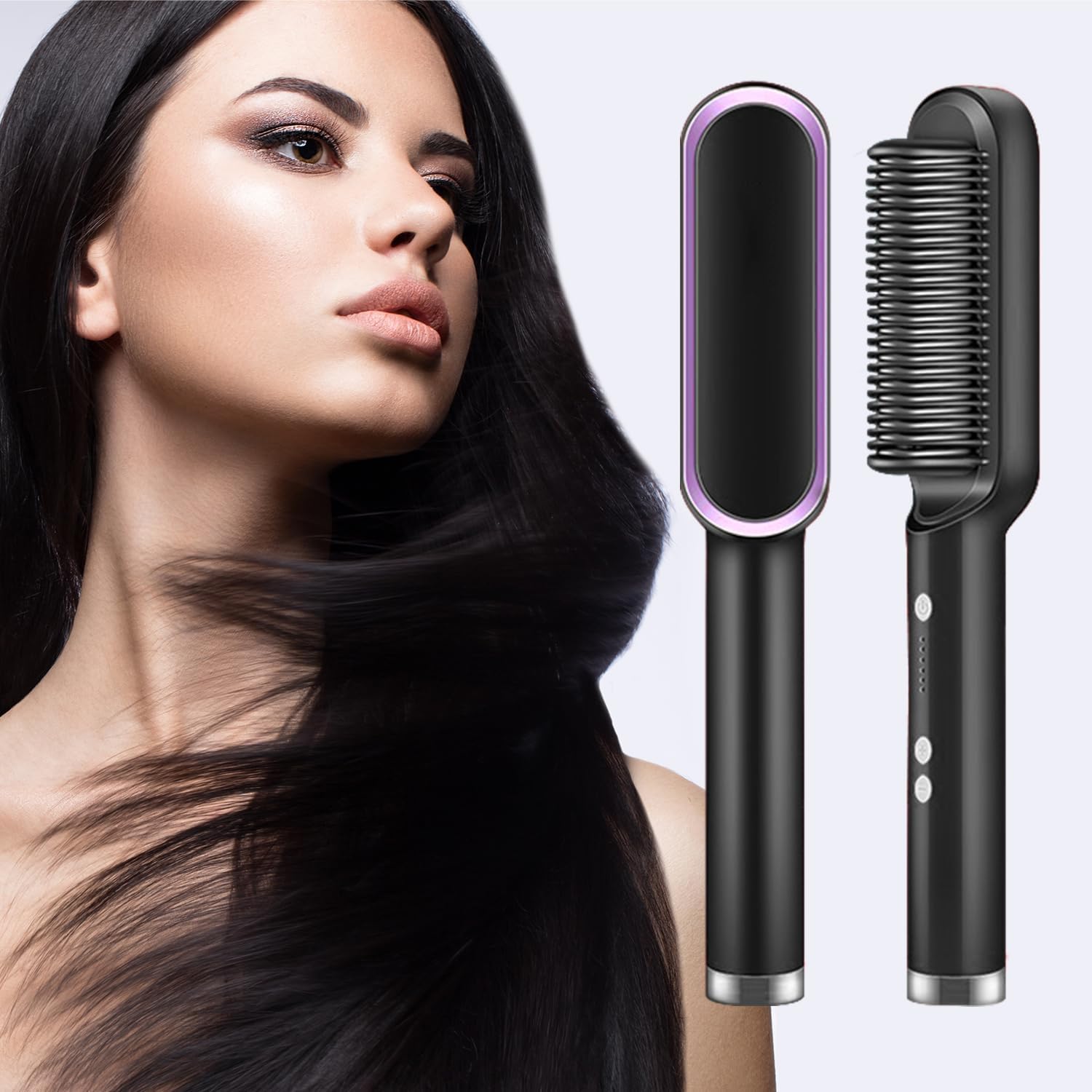 Cepillo alisador de cabello con 5 temperaturas, peine de iones negativos, cepillo alisador y rizador de cabello 2 en 1, peine alisador eléctrico