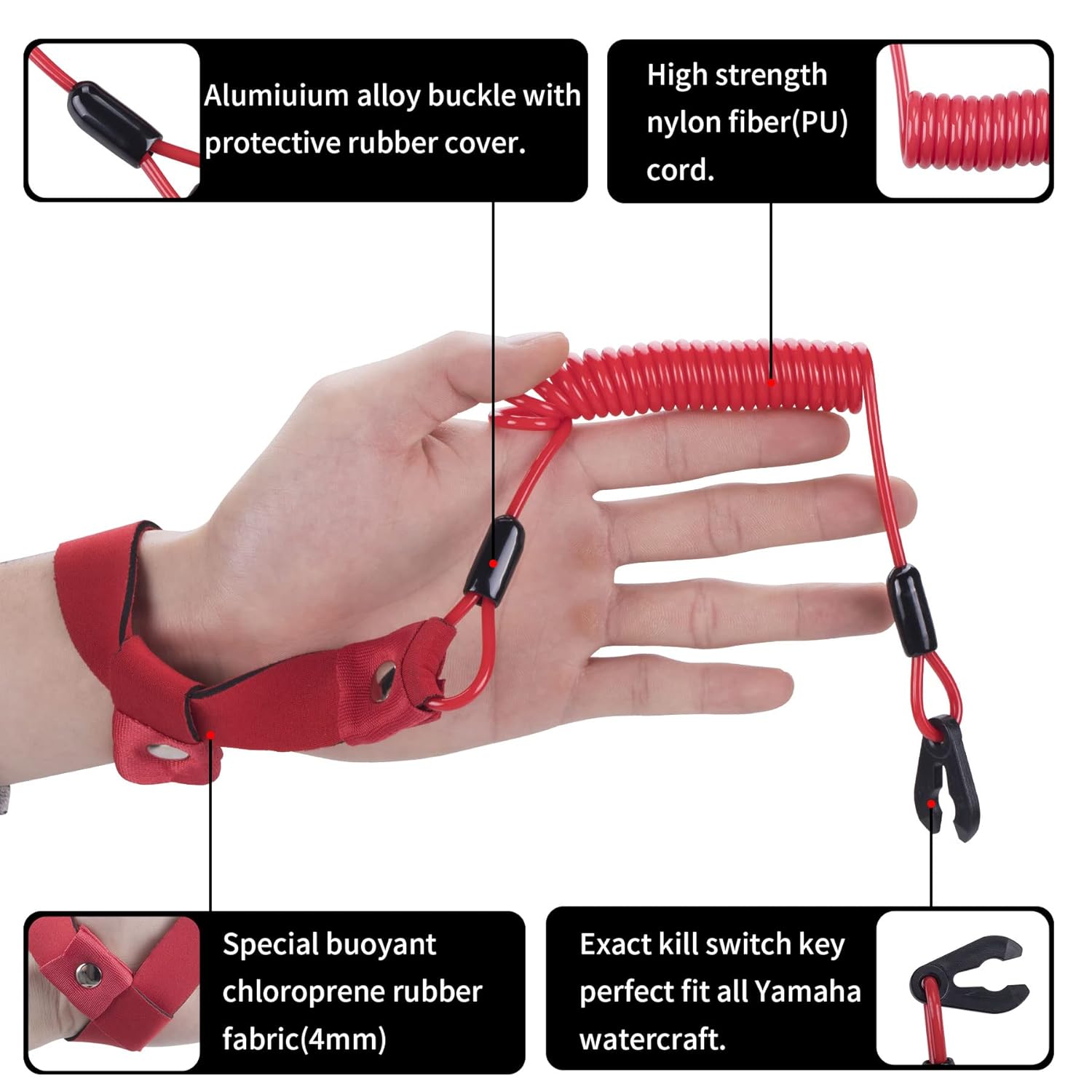 Cuerda de seguridad Stop Kill compatible con EW2-68348-00-00 All Yamaha Jet Ski WaveRunner WaveVenture WaveRaider WaveJammer WaveBlaster FX140 –