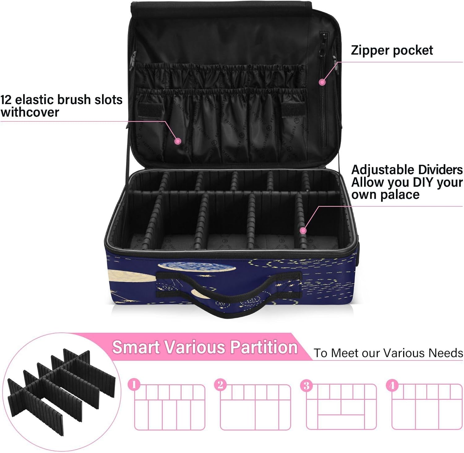 Abstract Space Navy Blue cosmetic bag makeup make up travel bag with compartments makeup bag organizer cosmetiquera de viaje para hombre for women