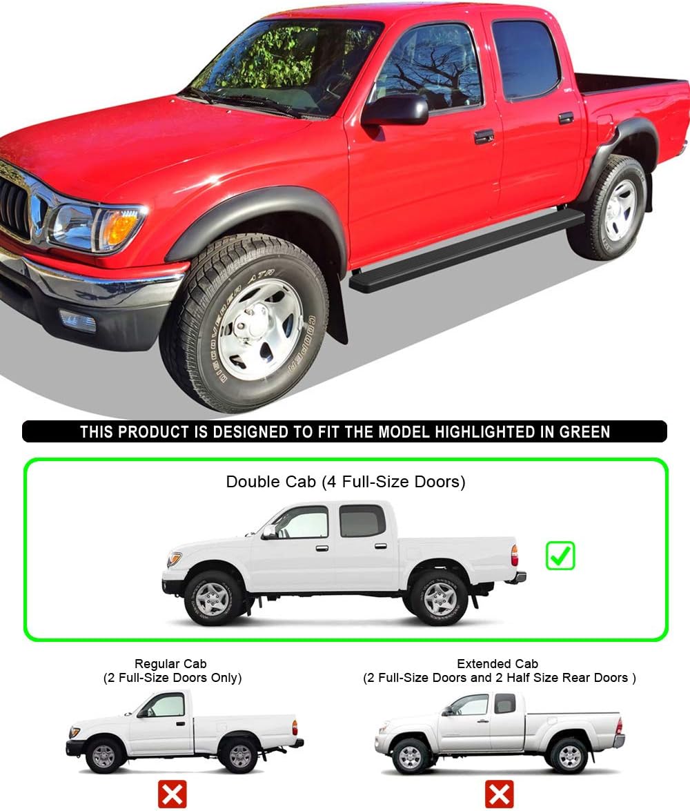 APS Estribos negros de acero inoxidable de 5 pulgadas compatibles con Toyota Tacoma 2001-2004 doble cabina (escalones laterales de barras nerf)